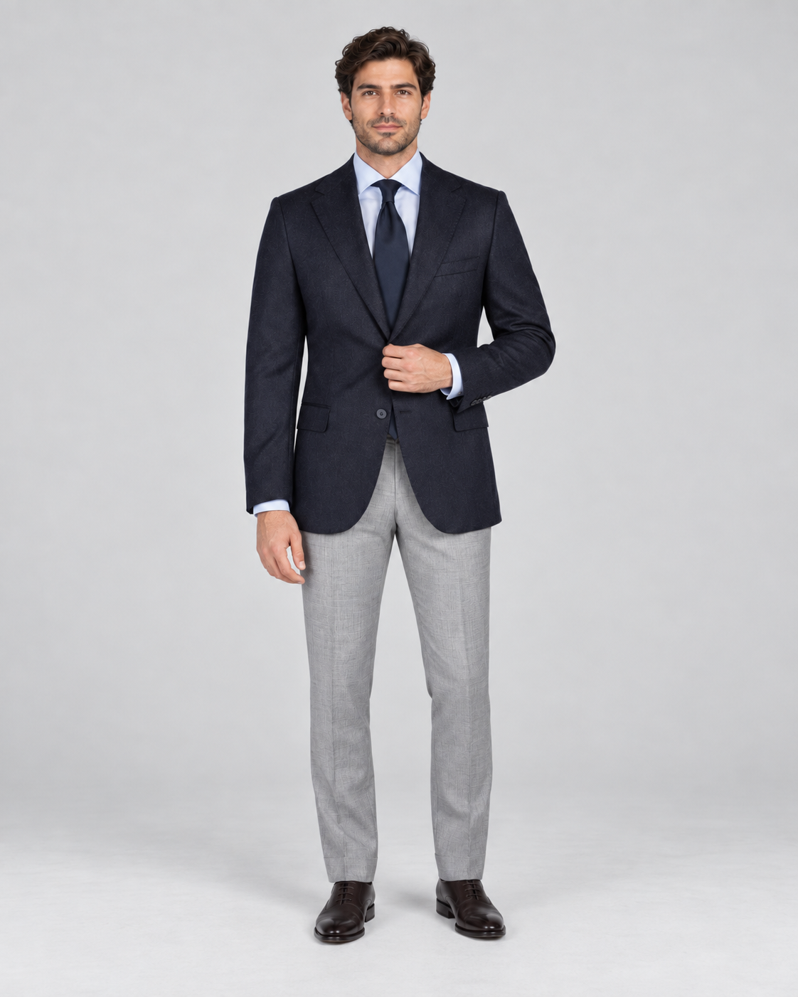 Dark blue single-breasted blazer made of pure wool