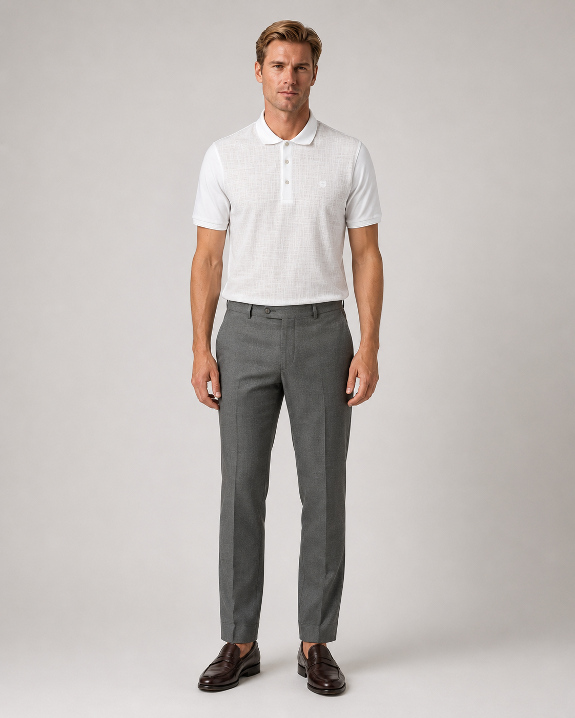 Weißes gemustertes Baumwolle-Poloshirt