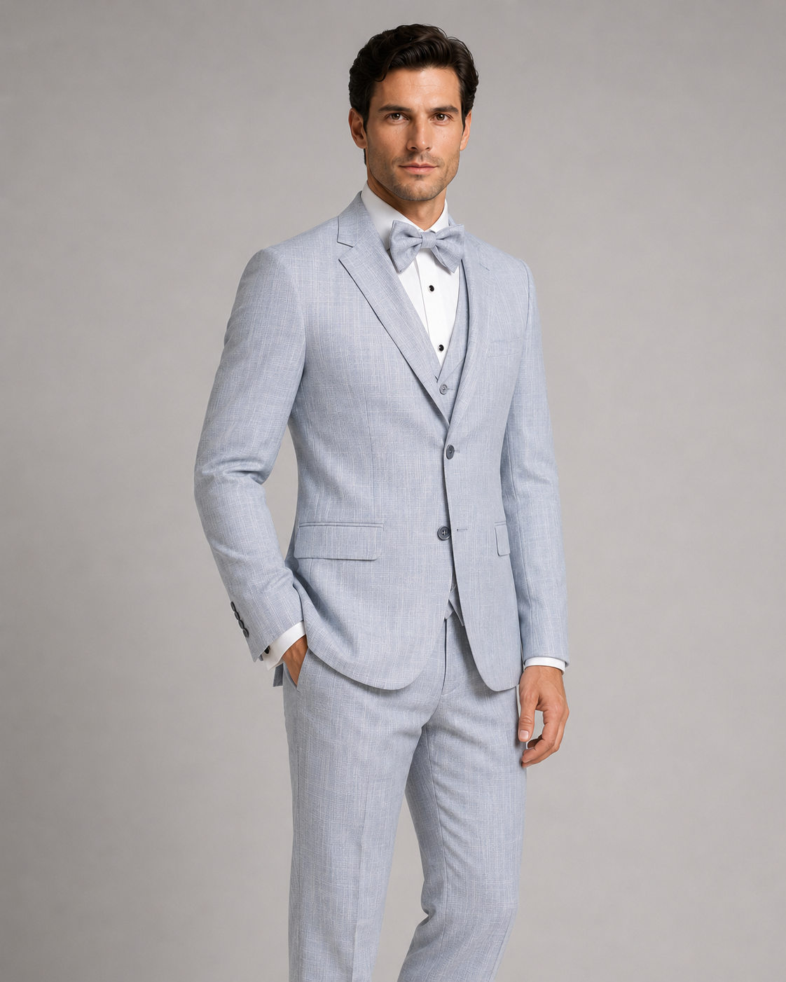 Hellblau gemustert Modern Fit Einreihiger Anzug