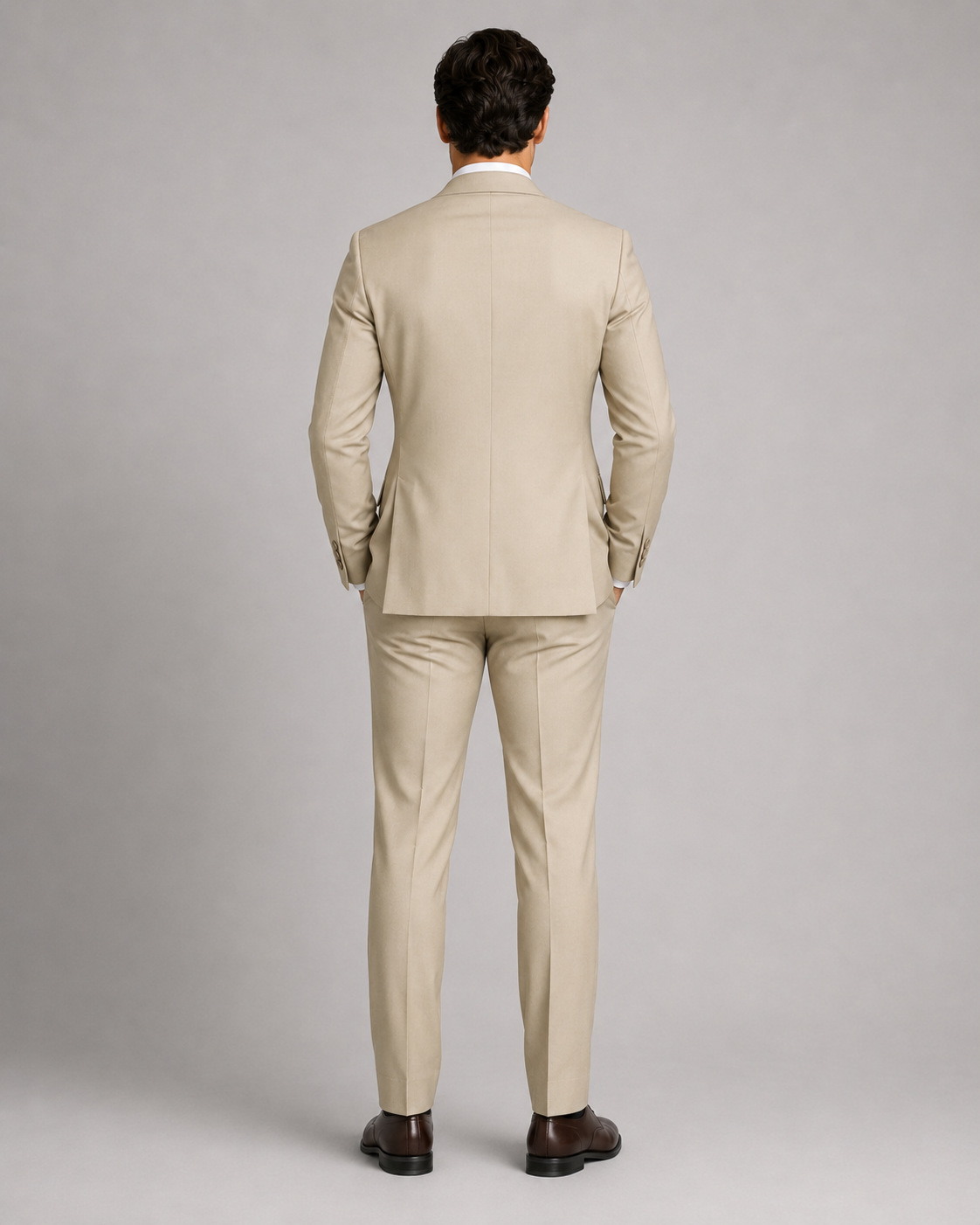 Beige Modern Fit Einreihiger Anzug