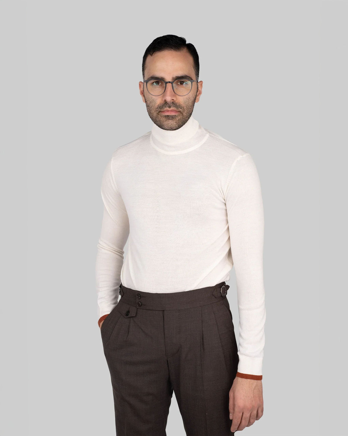 Cremefarbener italienischer Woll-Acryl-Pullover
