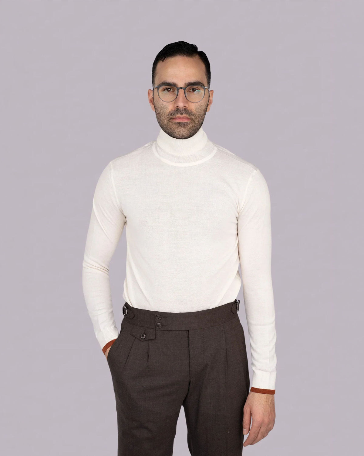 Cremefarbener italienischer Woll-Acryl-Pullover