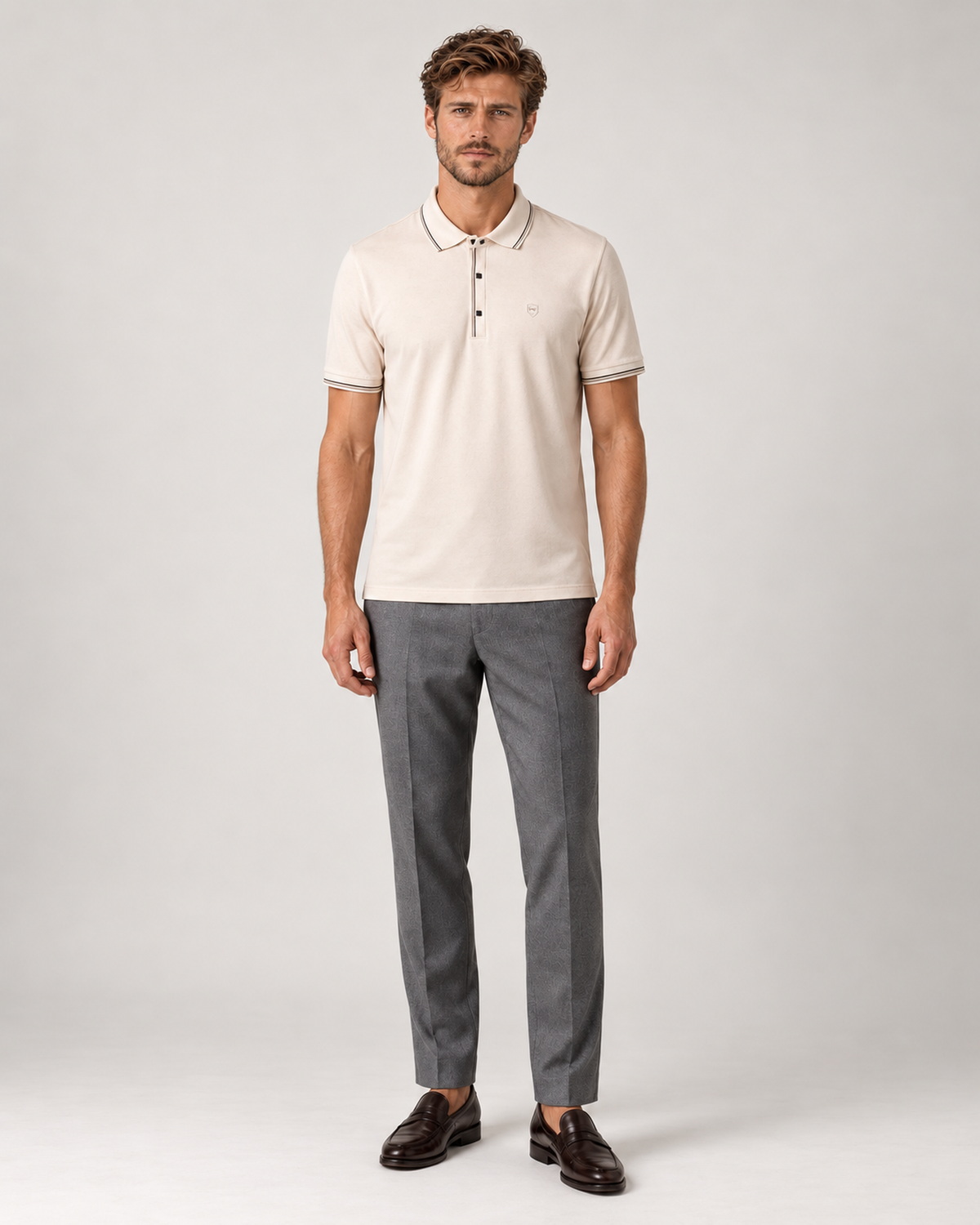 Cremefarbiges Polo-Shirt aus Baumwolle