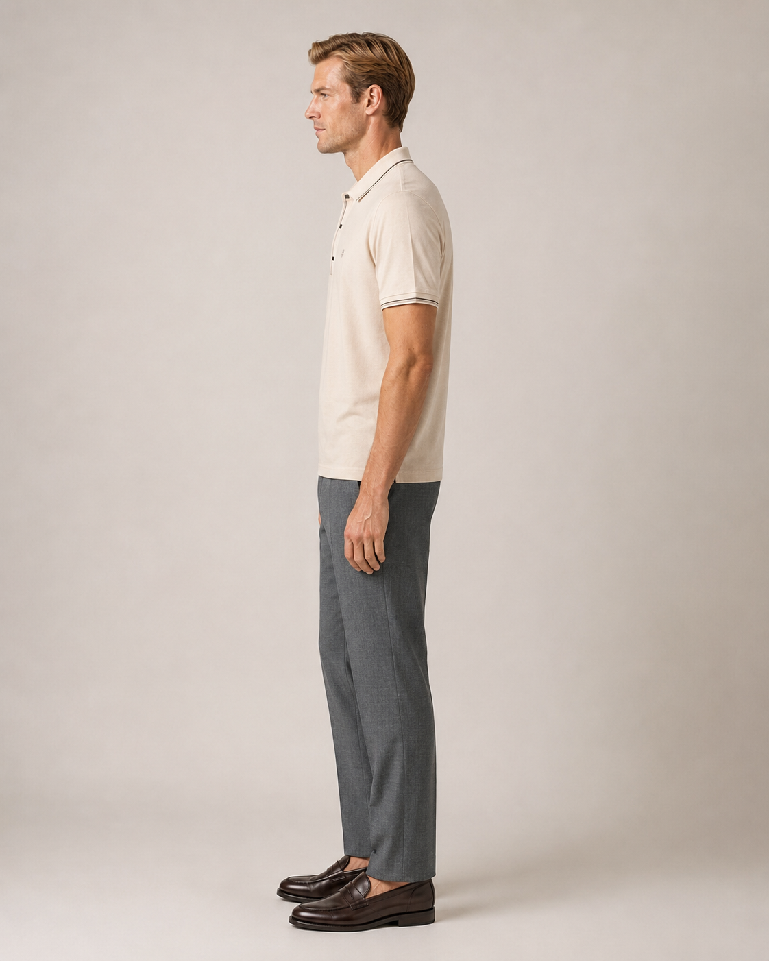 Cremefarbiges Polo-Shirt aus Baumwolle