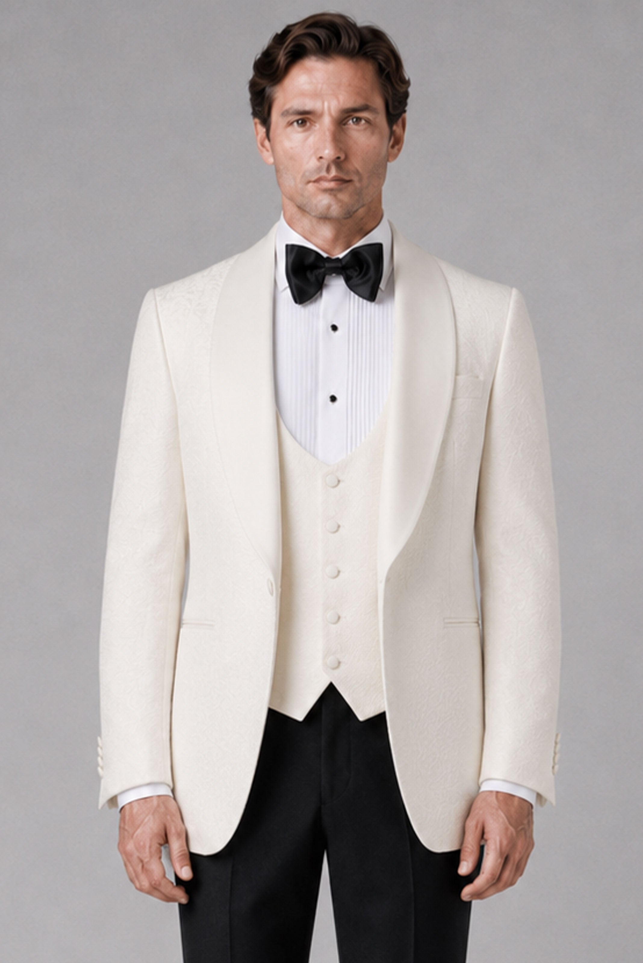 Smoking Herren Weiss – Hochzeitsanzug in Ivory mit Satin-Revers