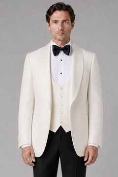 Smoking Herren Weiss – Hochzeitsanzug in Ivory mit Satin-Revers