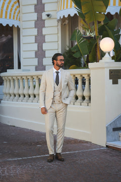Beiger Slim-Fit Super 130’s Wollanzug mit Einreiher
