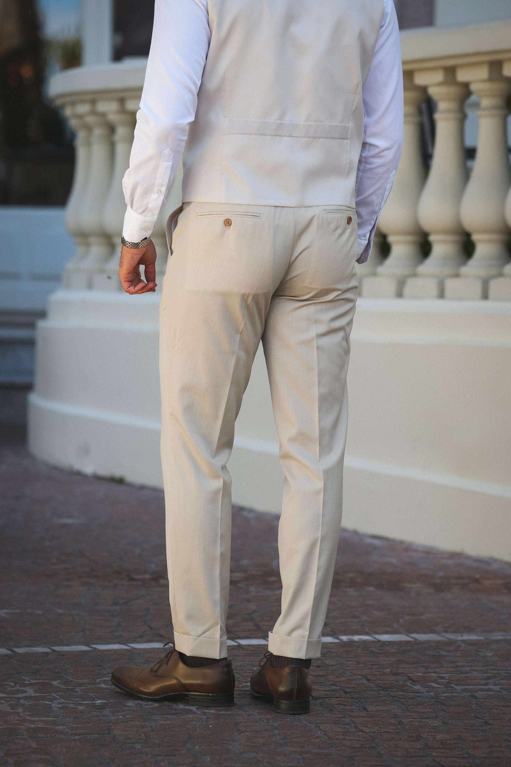 Beiger Slim-Fit Super 130’s Wollanzug mit Einreiher