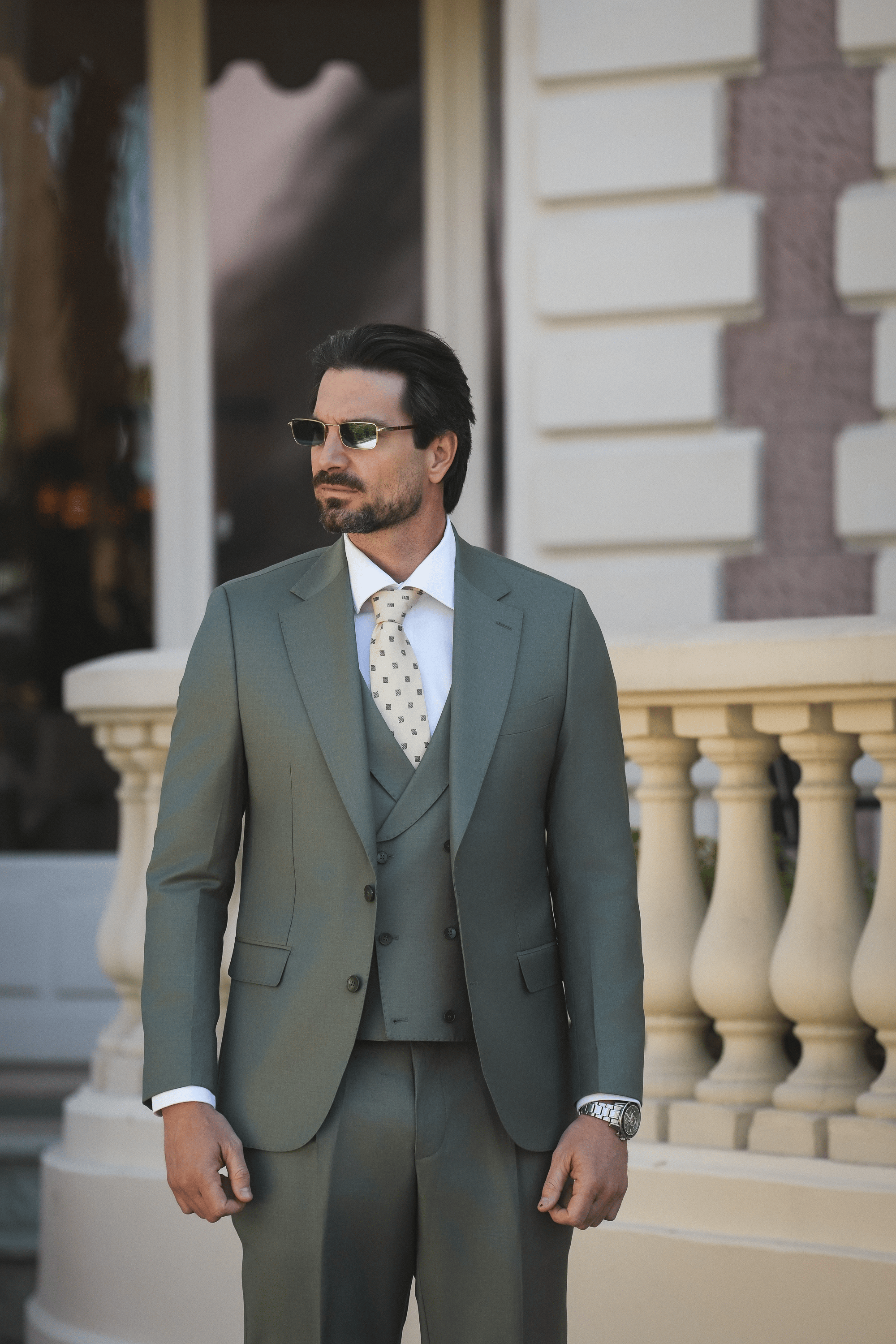Light Green Slim Fit Super 130’s Wool Suit with Single Breasted Jacket