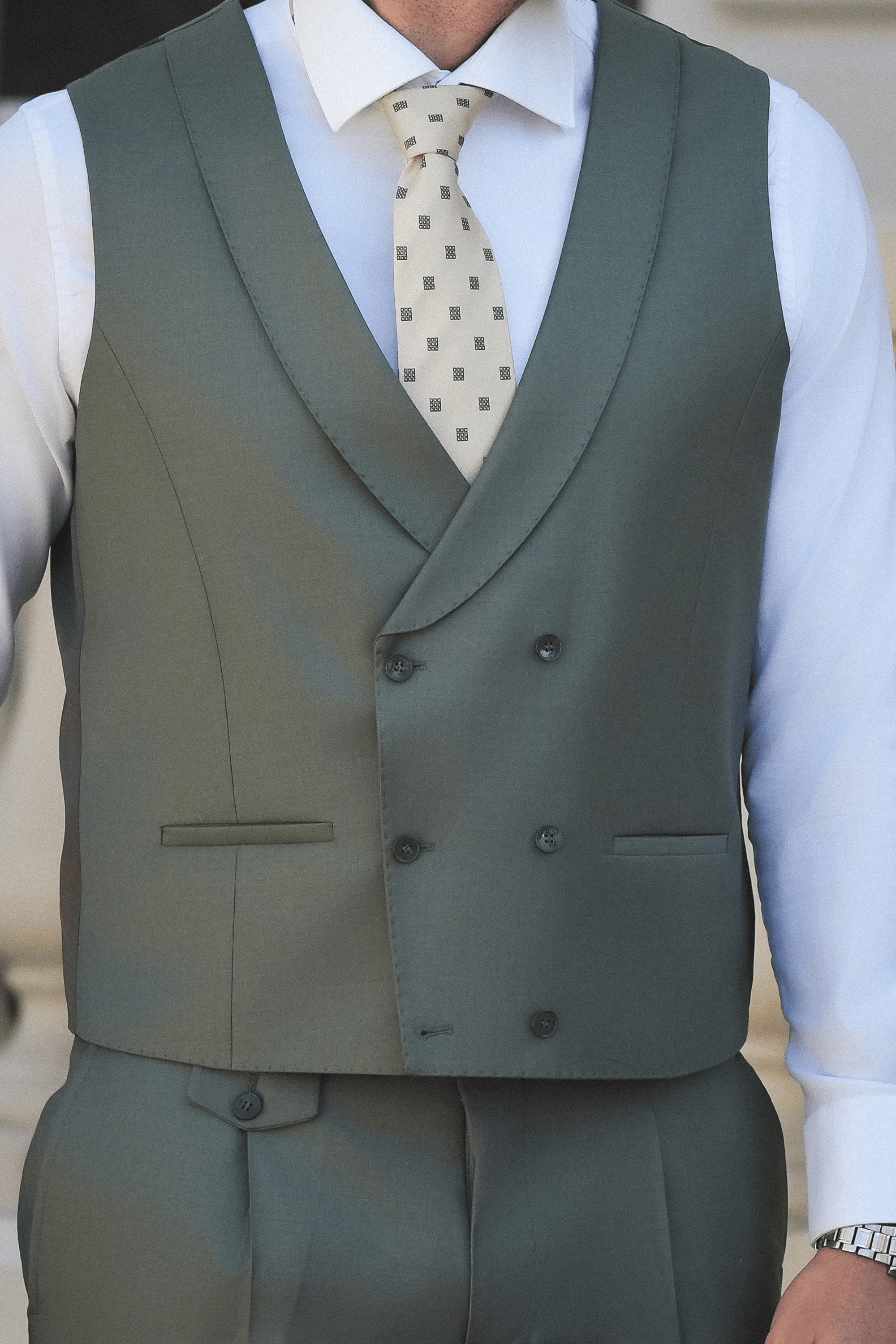 Hellgrüner Slim-Fit Super 130’s Wollanzug mit Einreiher