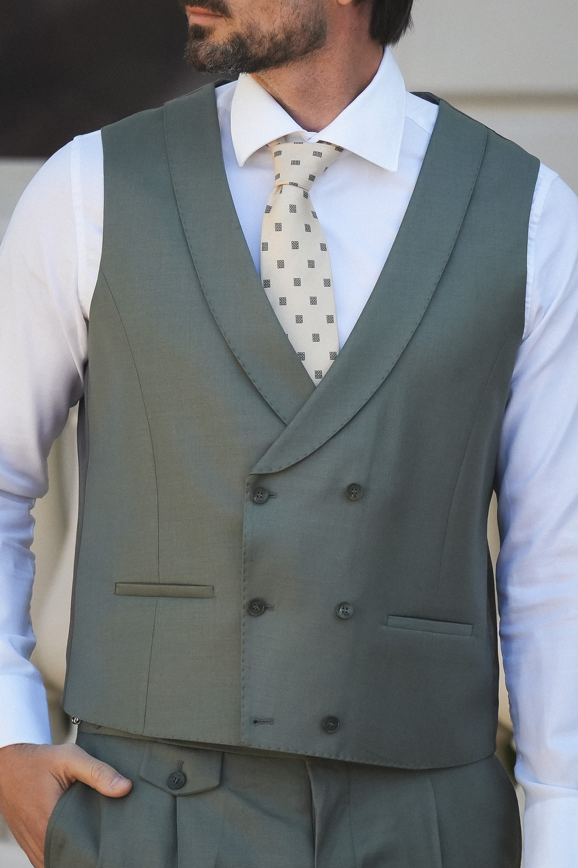 Hellgrüner Slim-Fit Super 130’s Wollanzug mit Einreiher