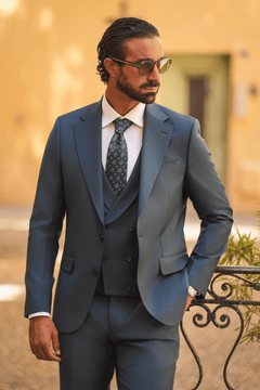 Dunkelgrüner Slim-Fit Super 130’s Wollanzug mit Einreiher