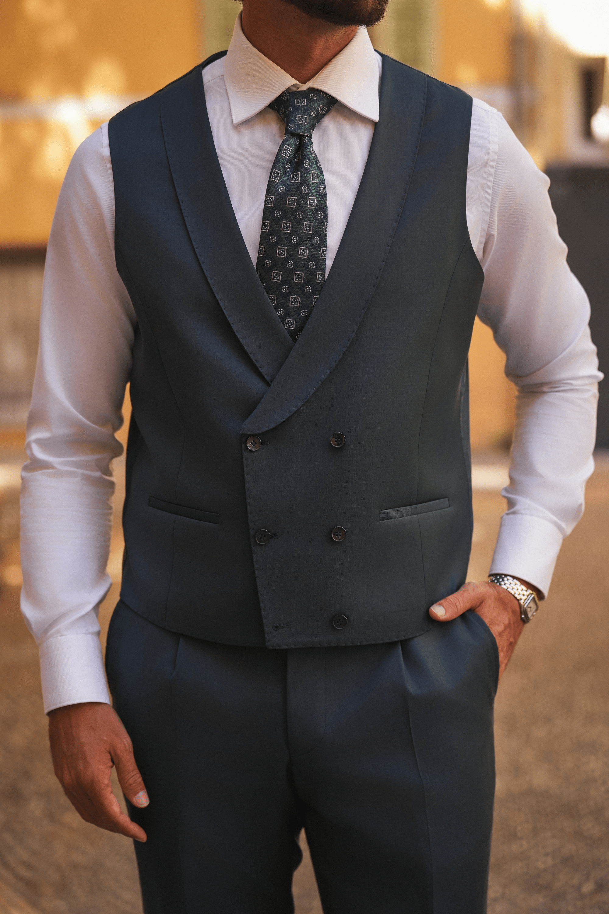 Dark Green Slim-Fit Super 130’s Wool Suit with Single-Breasted Jacket