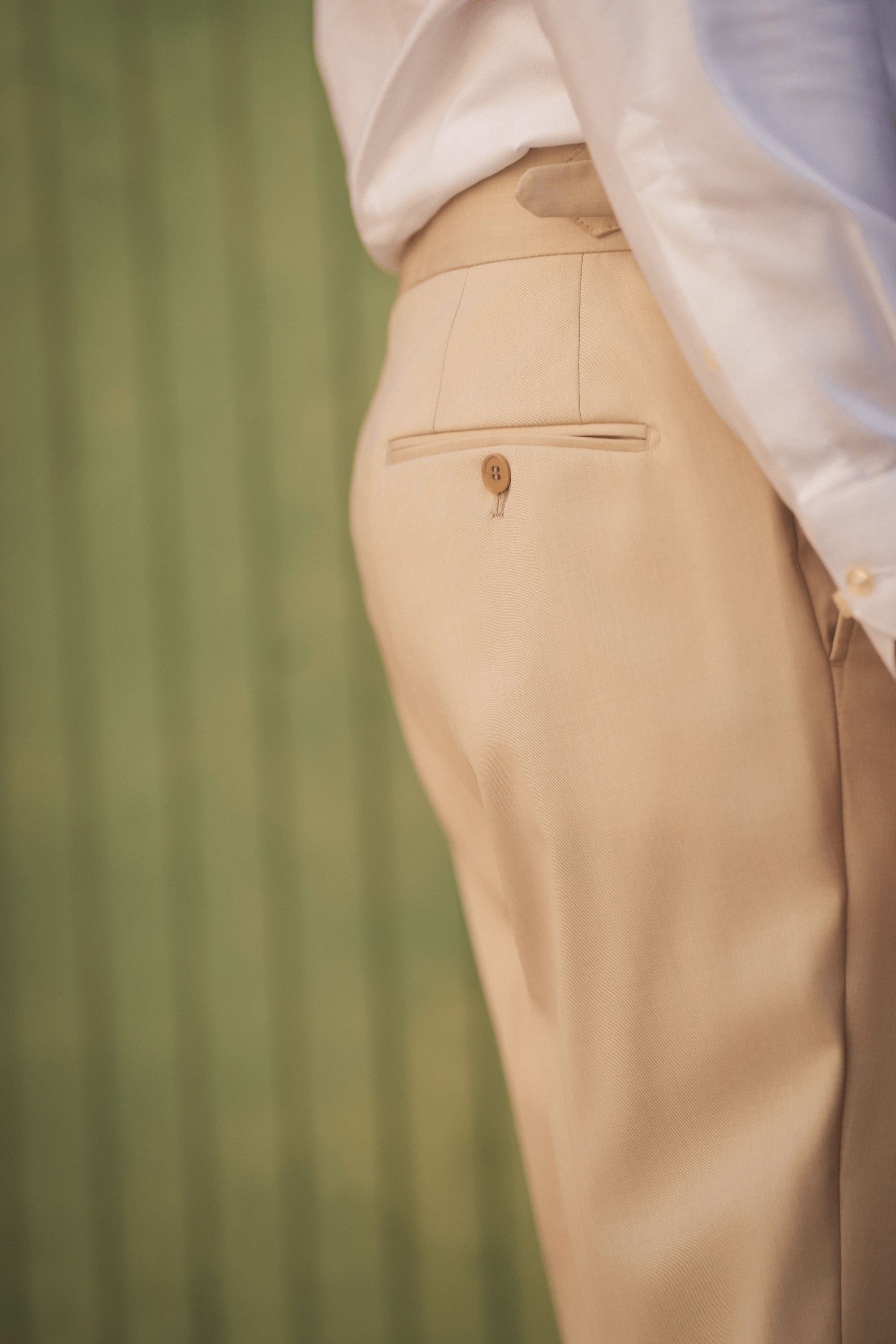 Beiger Slim-Fit Super 130’s Wollanzug mit Zweireiher