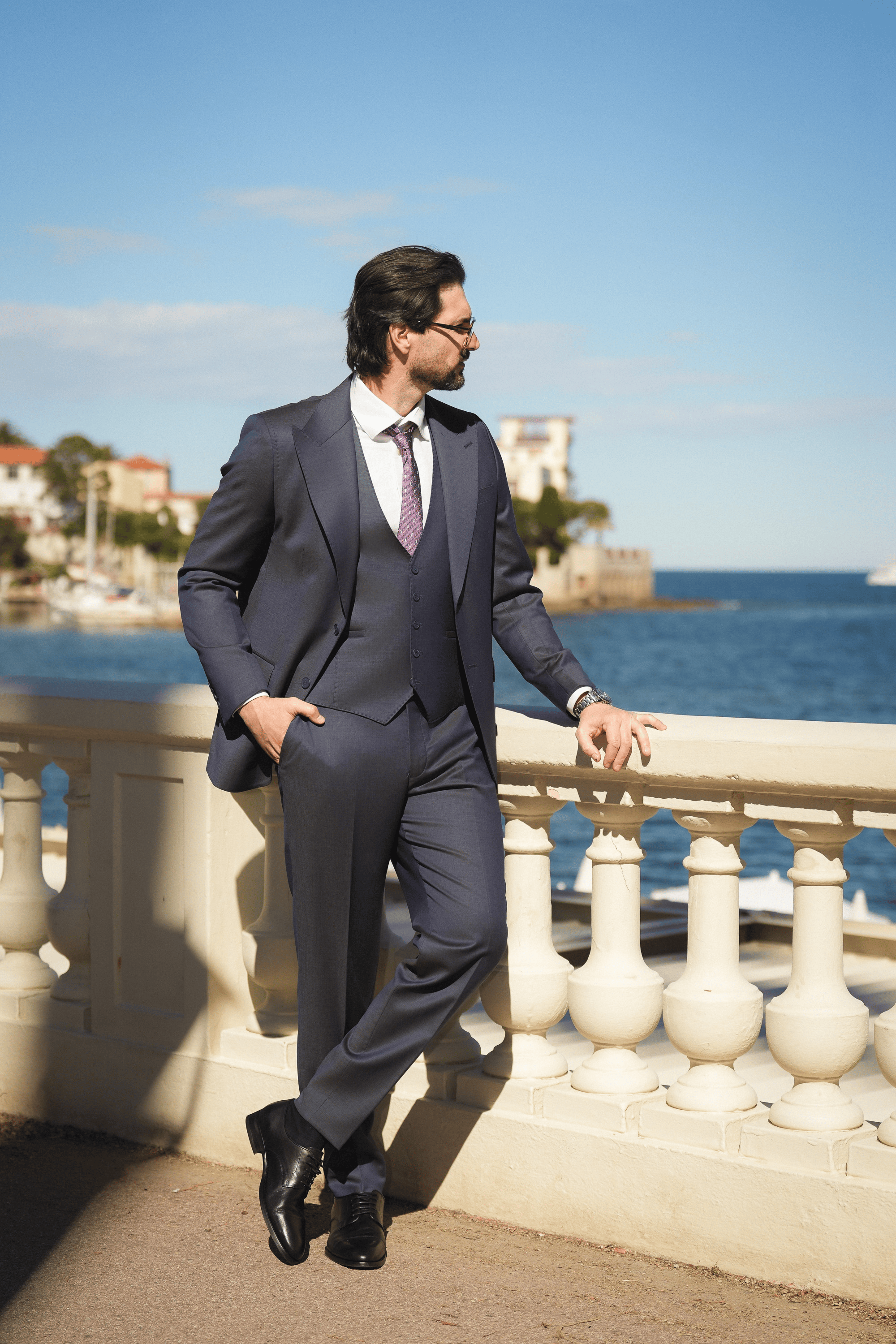 Violetter Slim-Fit Cerruti Wollanzug mit Einreiher