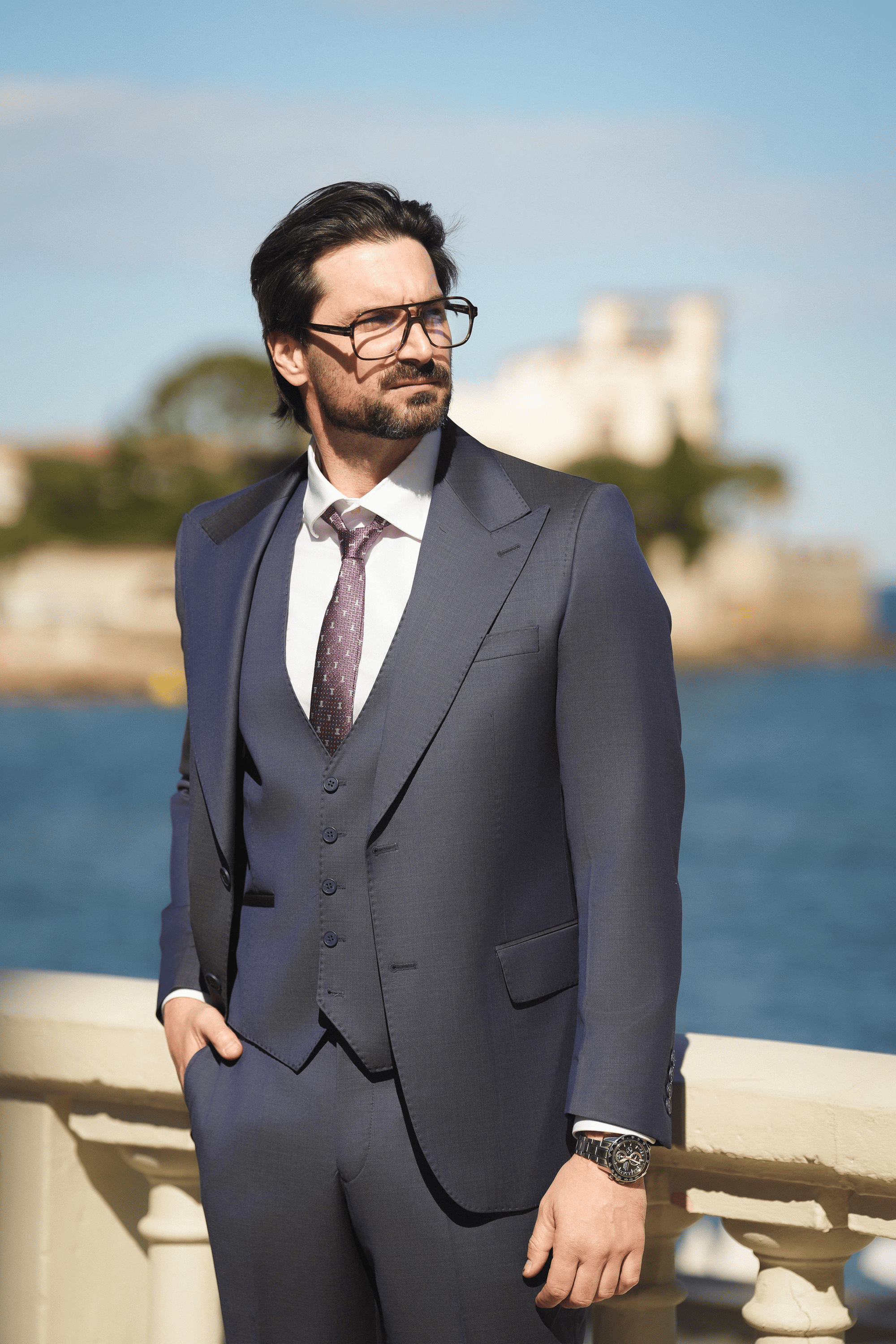 Violetter Slim-Fit Cerruti Wollanzug mit Einreiher