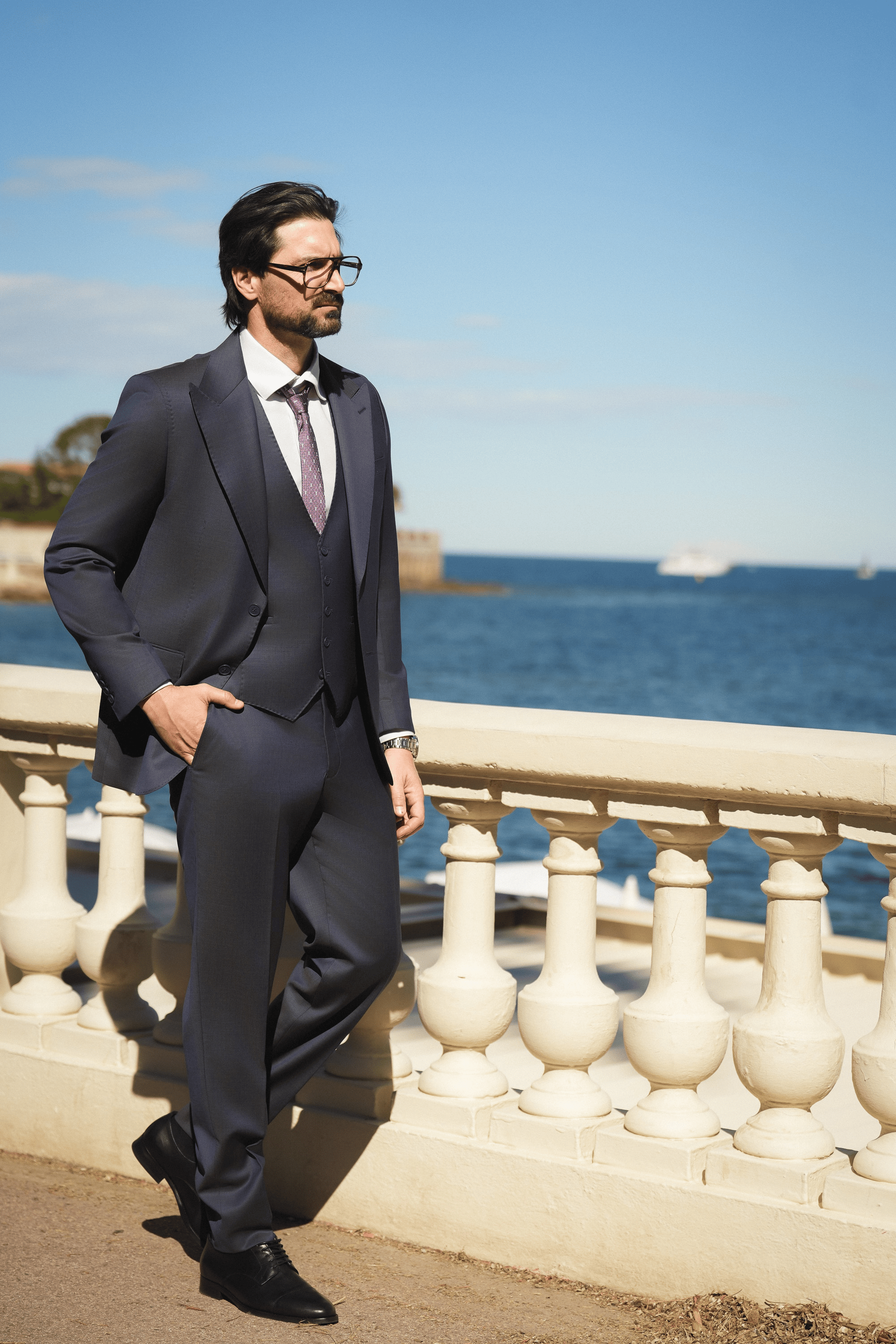 Violetter Slim-Fit Cerruti Wollanzug mit Einreiher