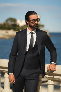 Dunkelblauer Slim-Fit Super 130’s Wollanzug mit Einreiher