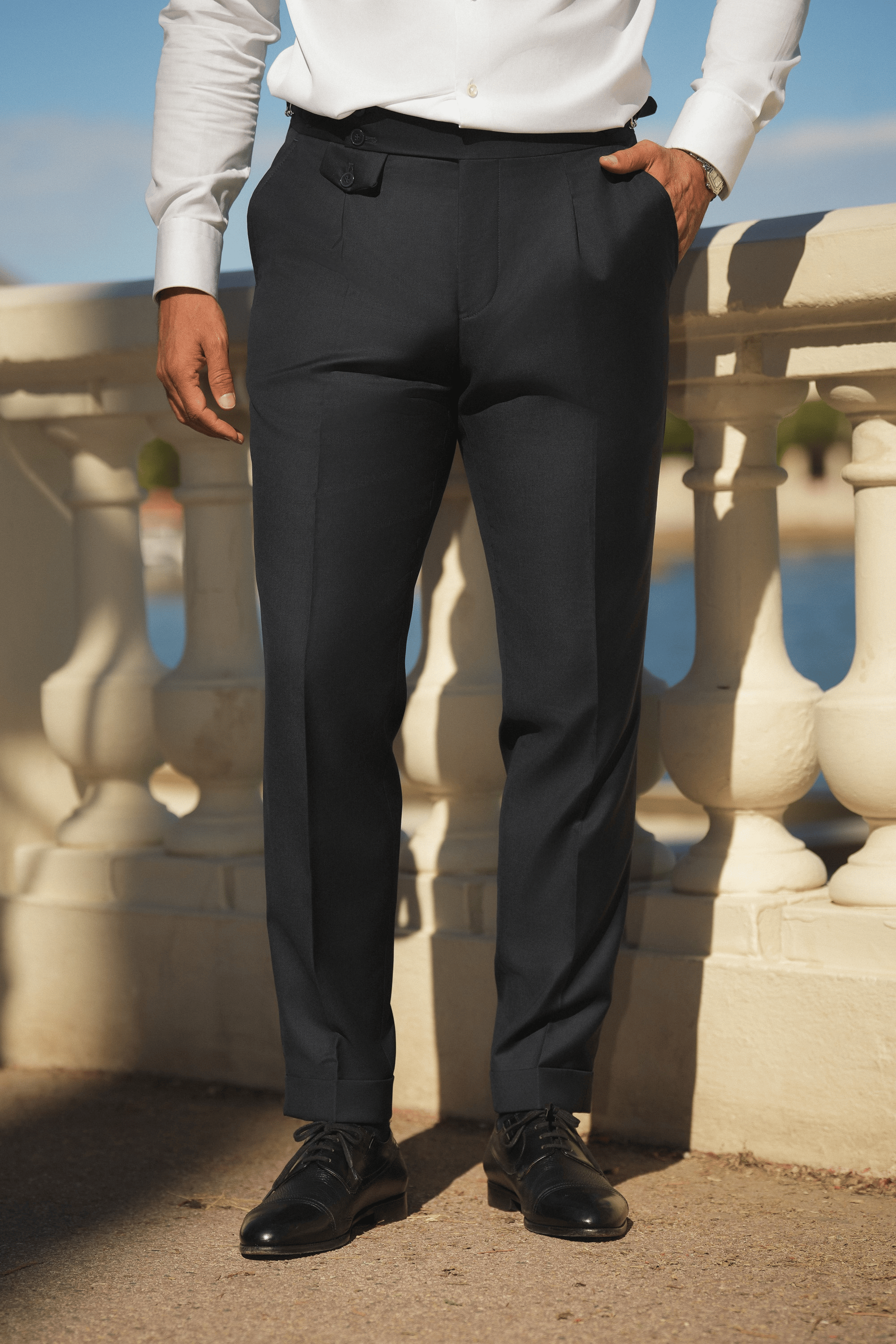 Dunkelblauer Slim-Fit Super 130’s Wollanzug mit Einreiher