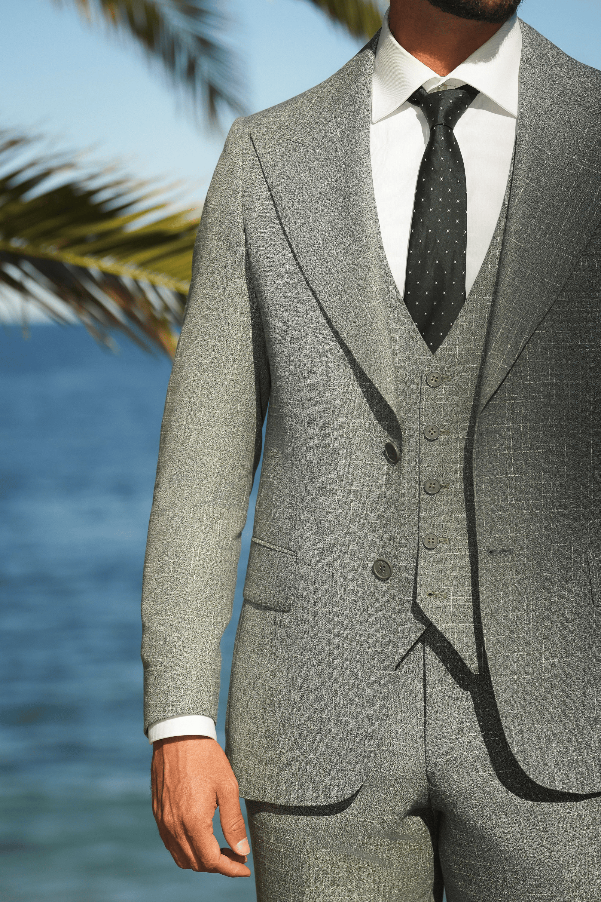 Hellgrüner Slim-Fit Wollanzug mit Einreiher