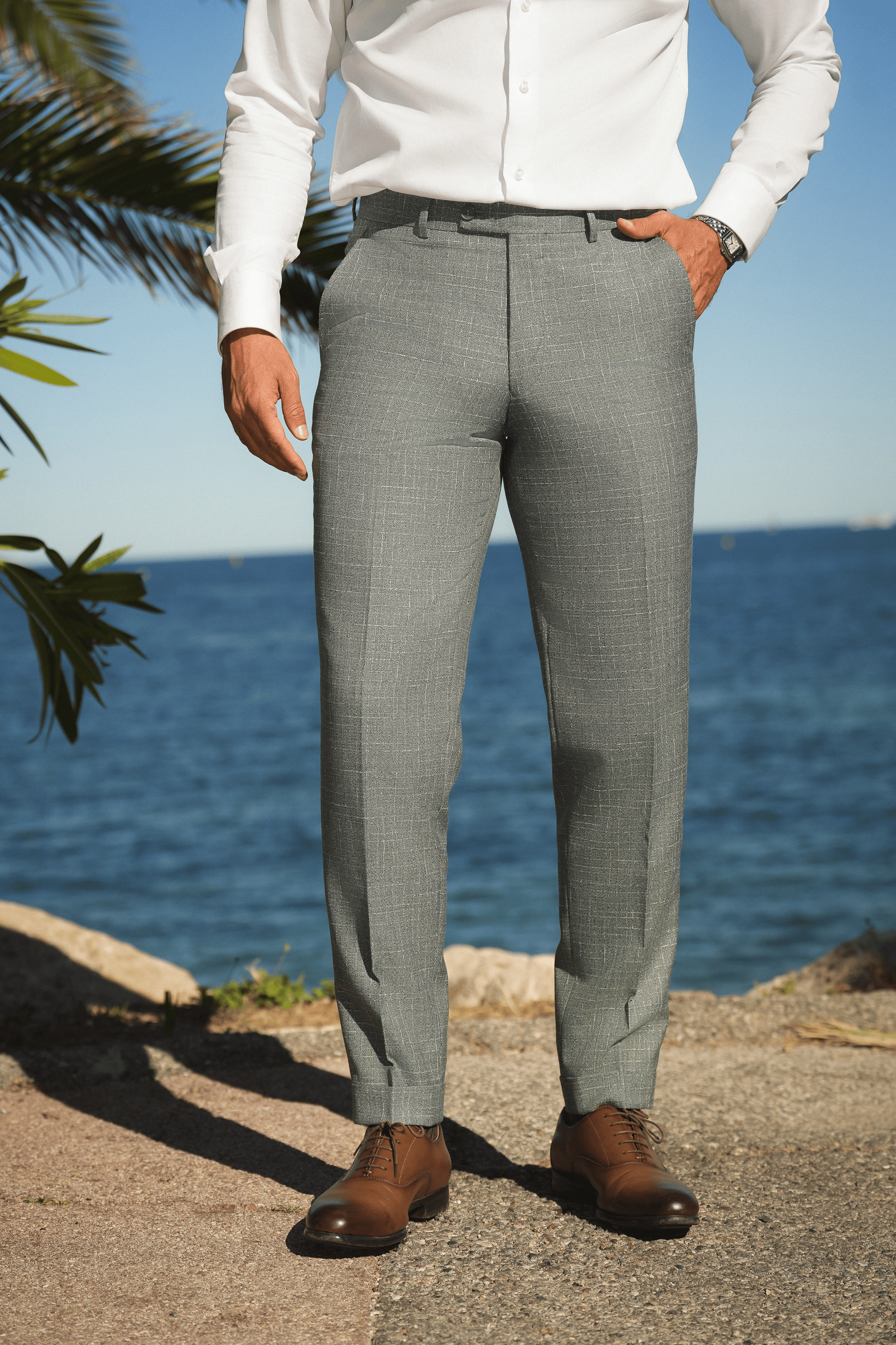 Hellgrüner Slim-Fit Wollanzug mit Einreiher