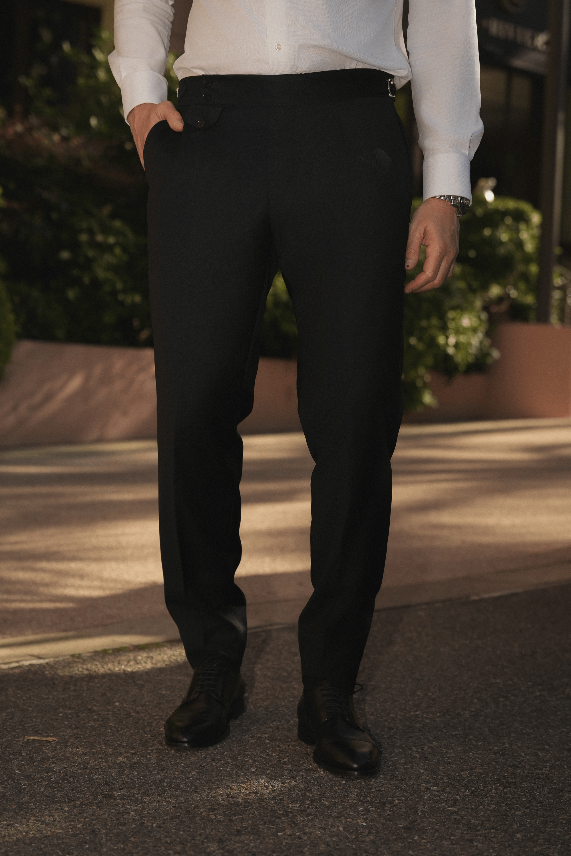 Schwarzer Slim-Fit Wollanzug mit Einreiher