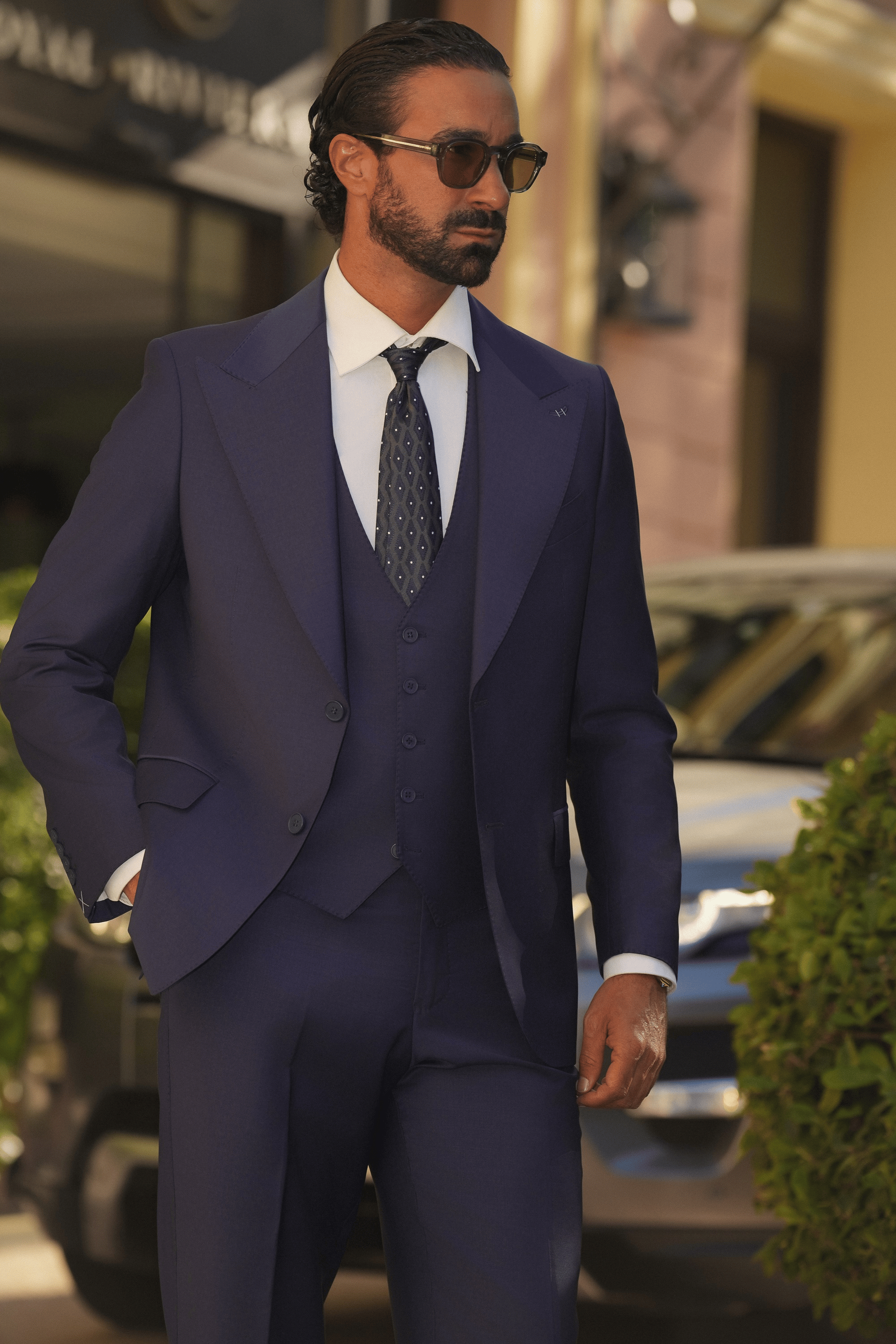 Indigoblauer Slim-Fit Cerruti Wollanzug mit Einreiher
