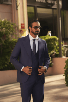Indigoblauer Slim-Fit-Dreiteiler aus Cerruti Super-140s-Wolle