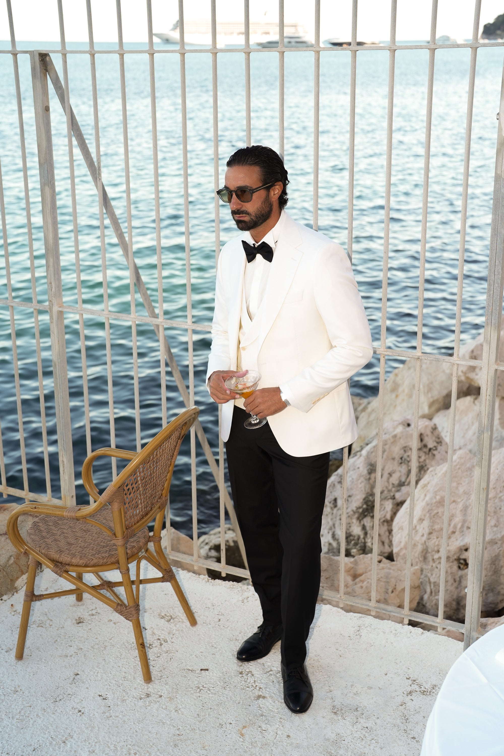 Elfenbeinfarbener Slim-Fit Super 130’s Woll-Smoking mit Einreiher