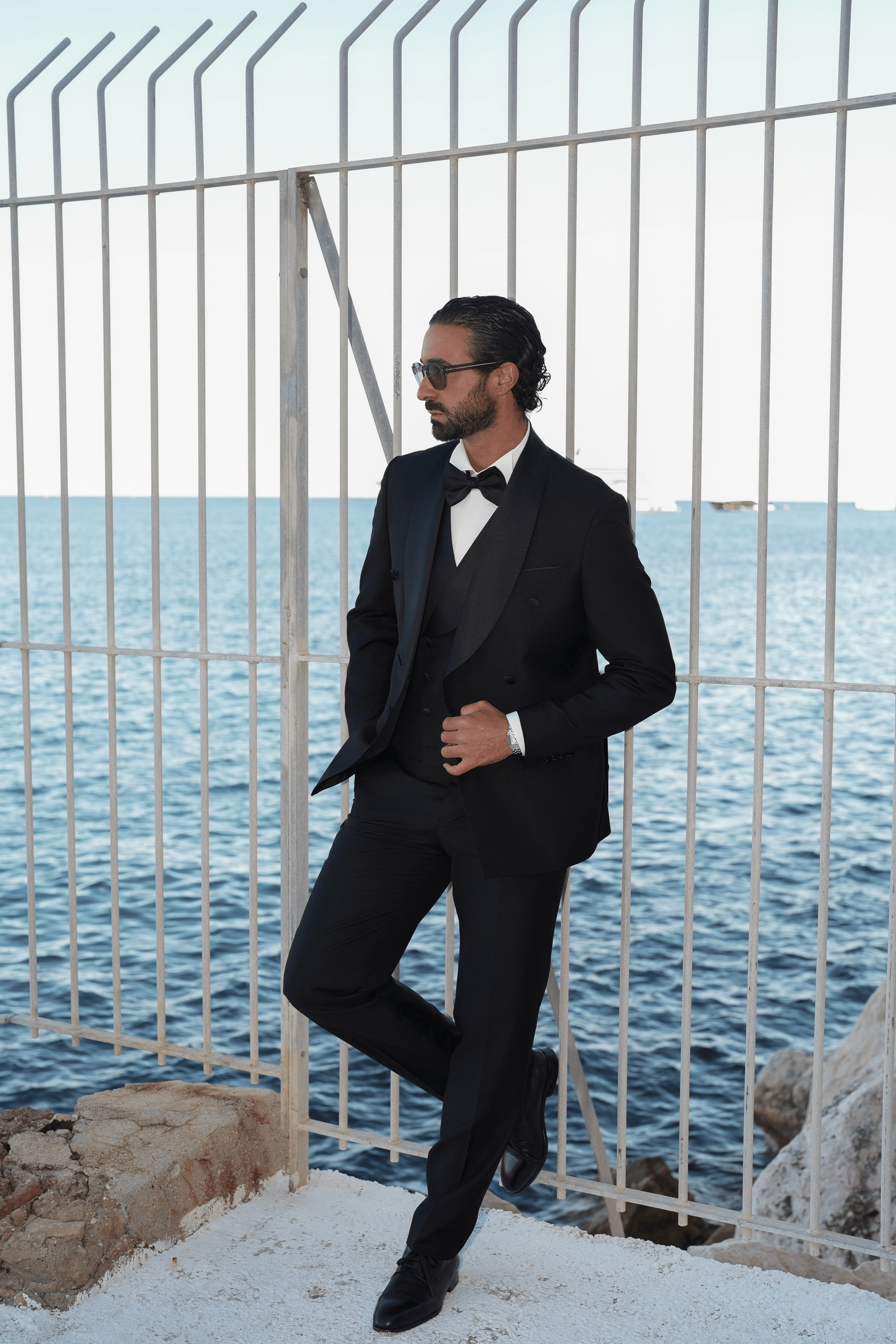 Schwarzer Slim-Fit Cerruti Super 160’s Wollanzug mit Zweireiher