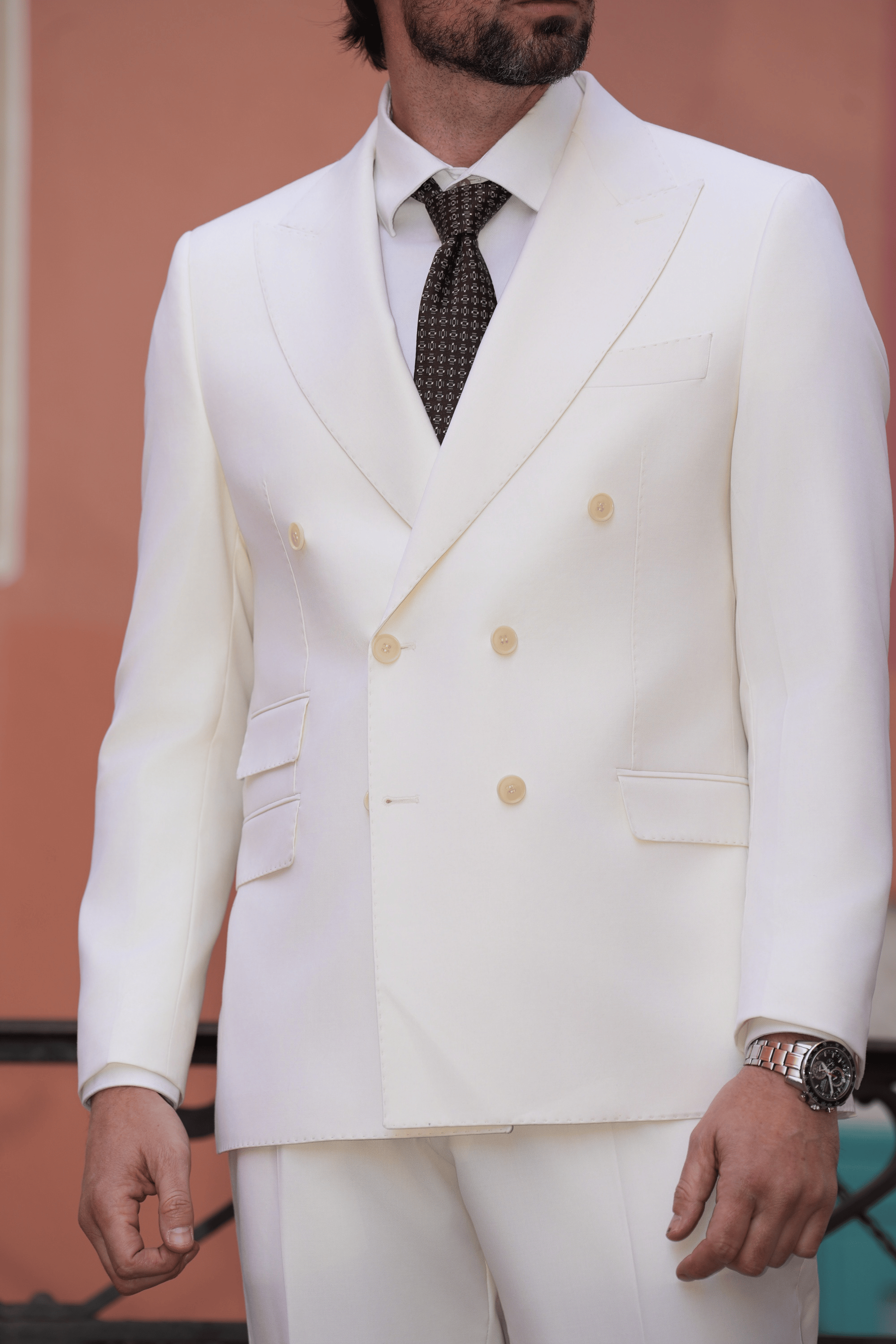 Ivory Slim-Fit Super 130’s Wool Double-Breasted Suit