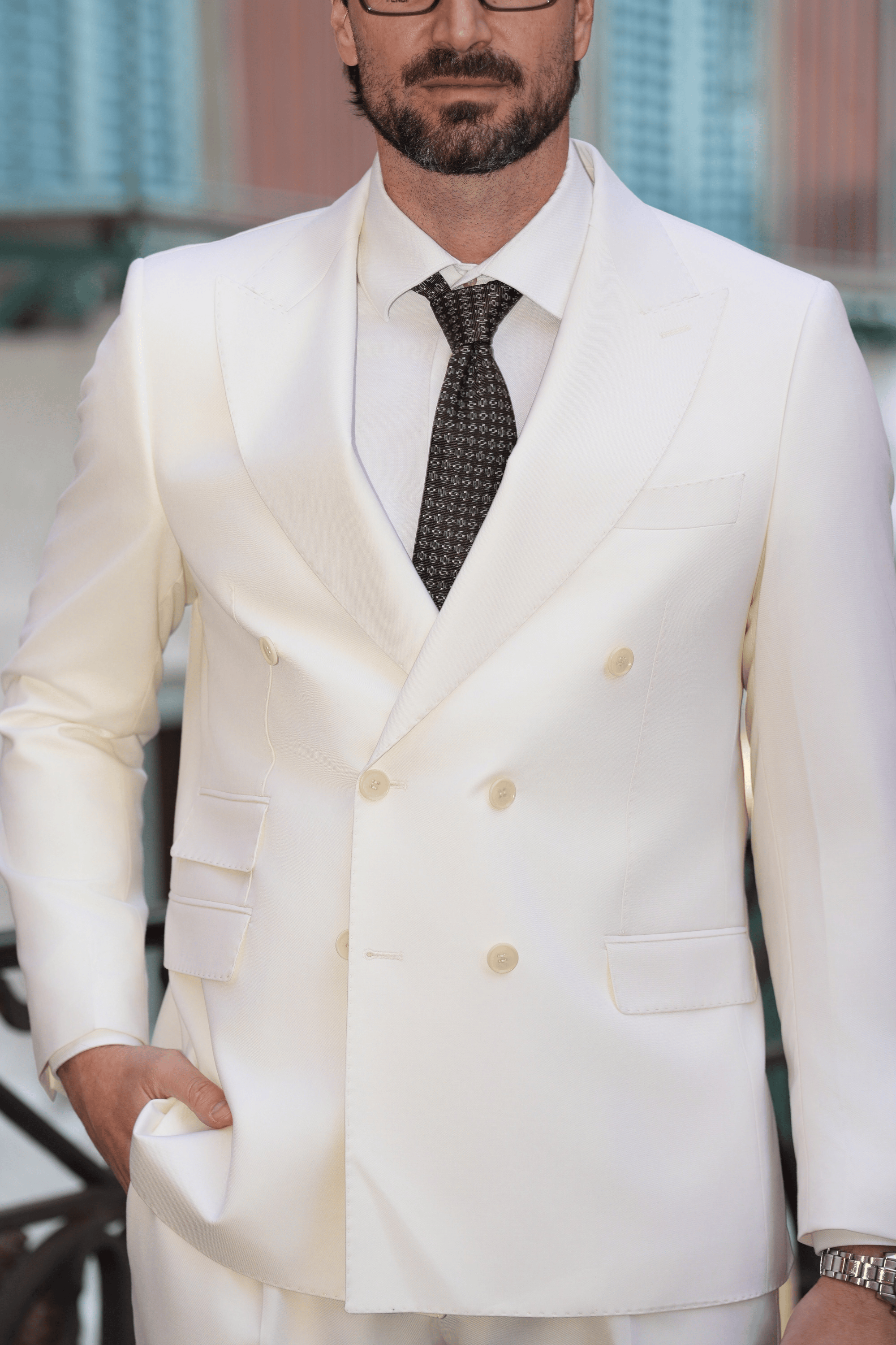Ivory Slim-Fit Super 130’s Wool Double-Breasted Suit