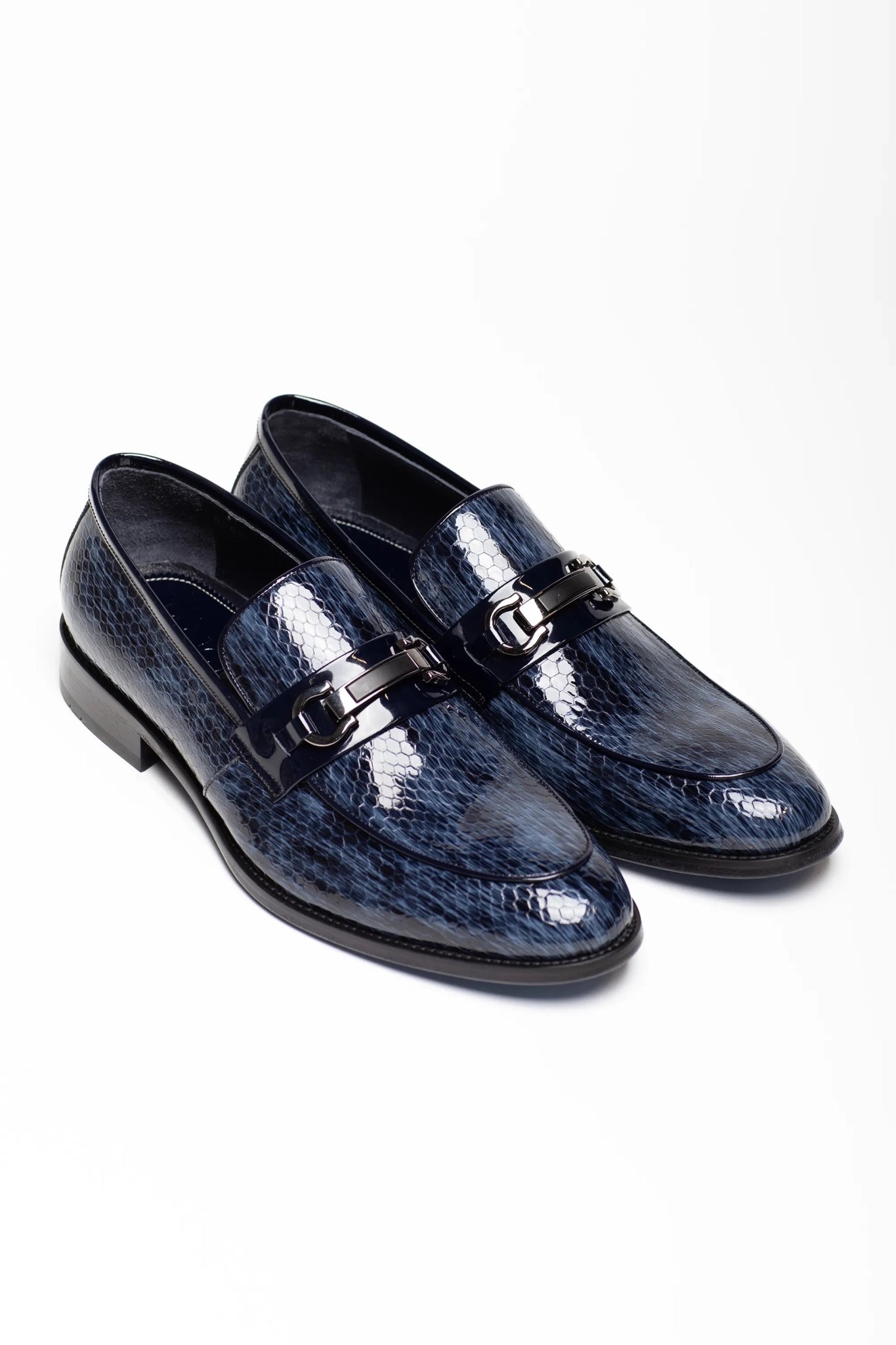 Dunkelblauer Leder-Horsebit-Loafer-Schuh