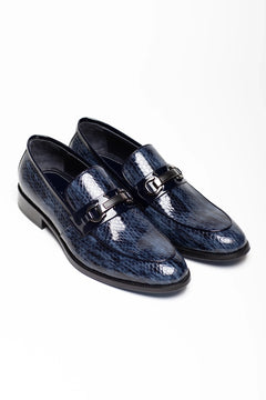 Dunkelblauer Leder-Horsebit-Loafer-Schuh