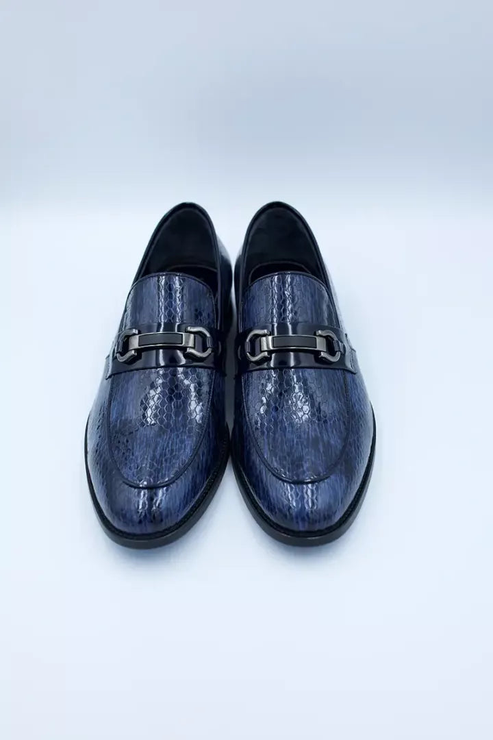 Dunkelblauer Leder-Horsebit-Loafer-Schuh