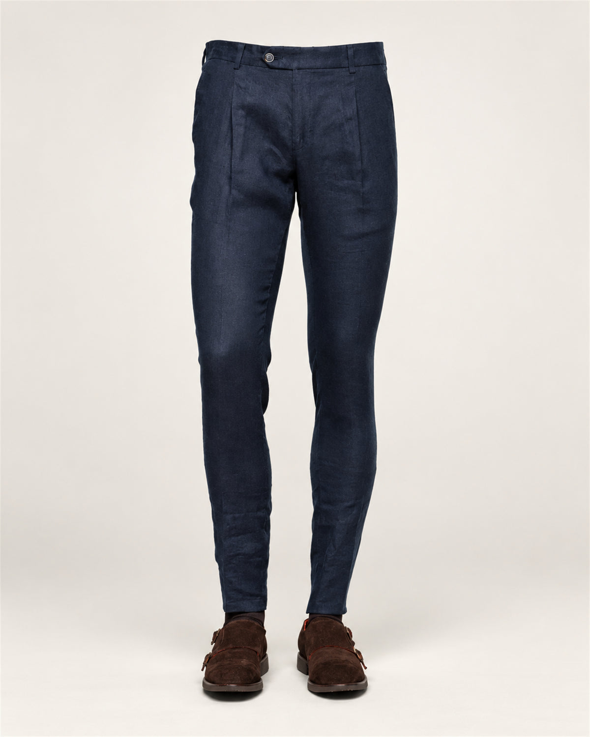 Dunkelblaue Slim Fit Leinenhosen