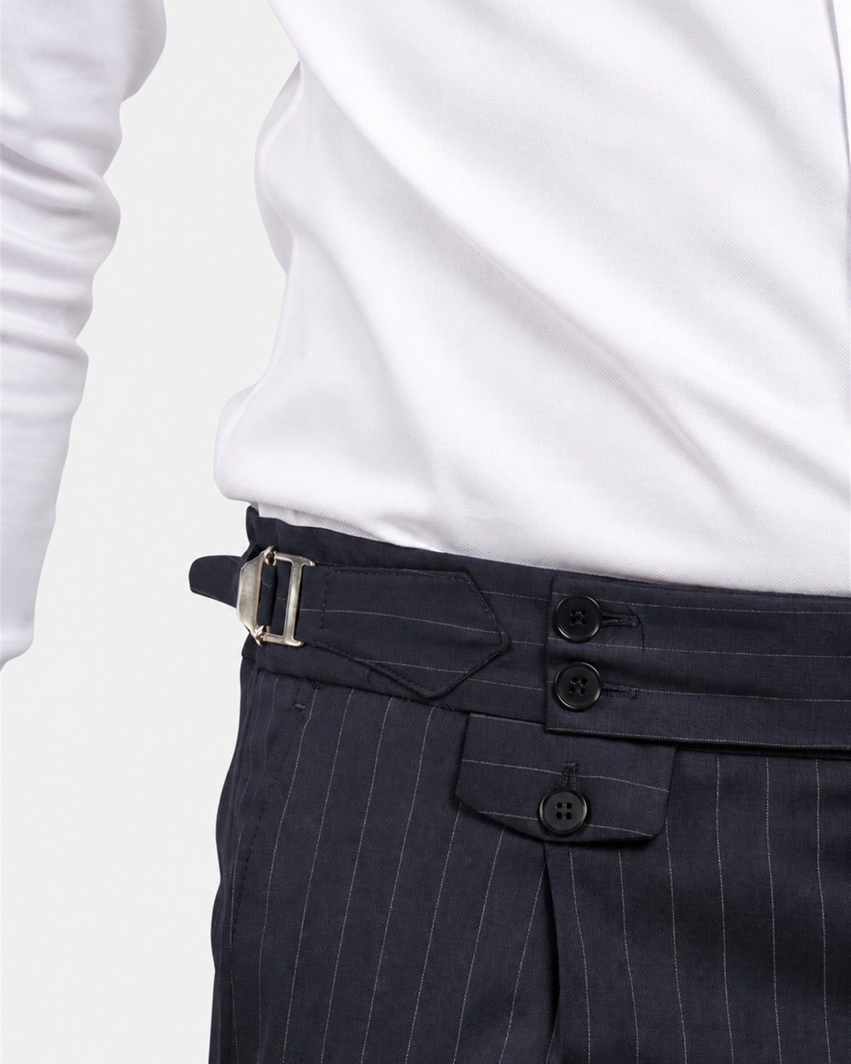 Dark blue pinstripe slim fit double-breasted wool suit