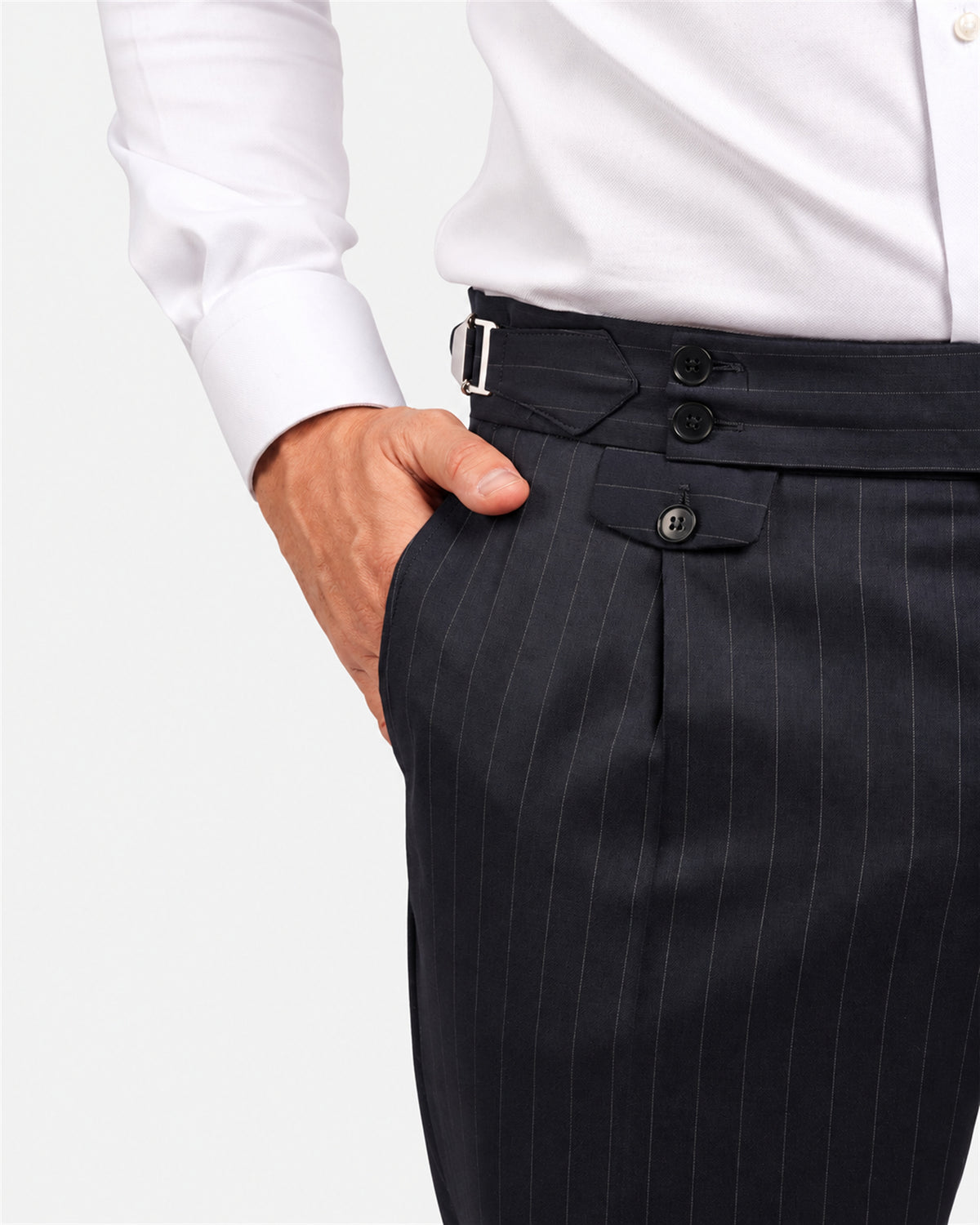 Dark blue pinstripe slim fit double-breasted wool suit
