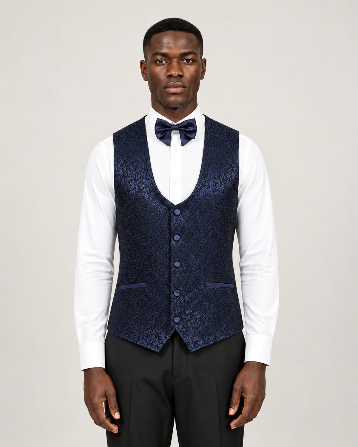 Navy textured three-piece slim-fit tuxedo
