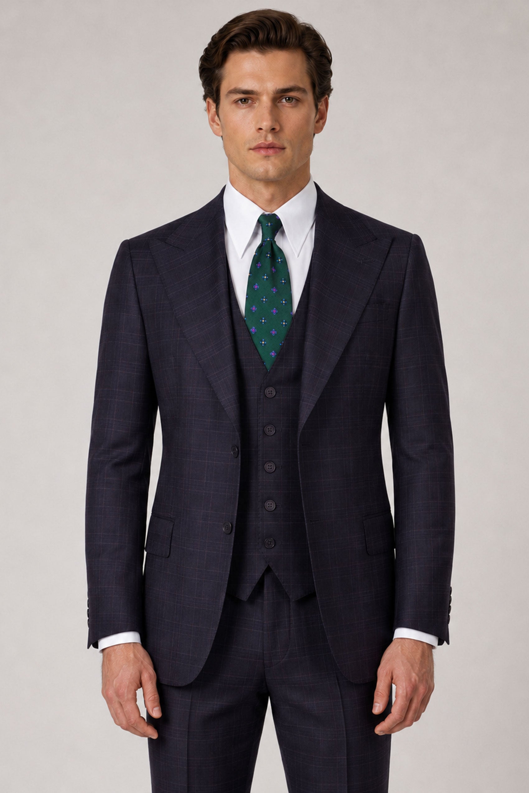 Dunkelgrafit kariert Modern Fit Einreihiger Anzug