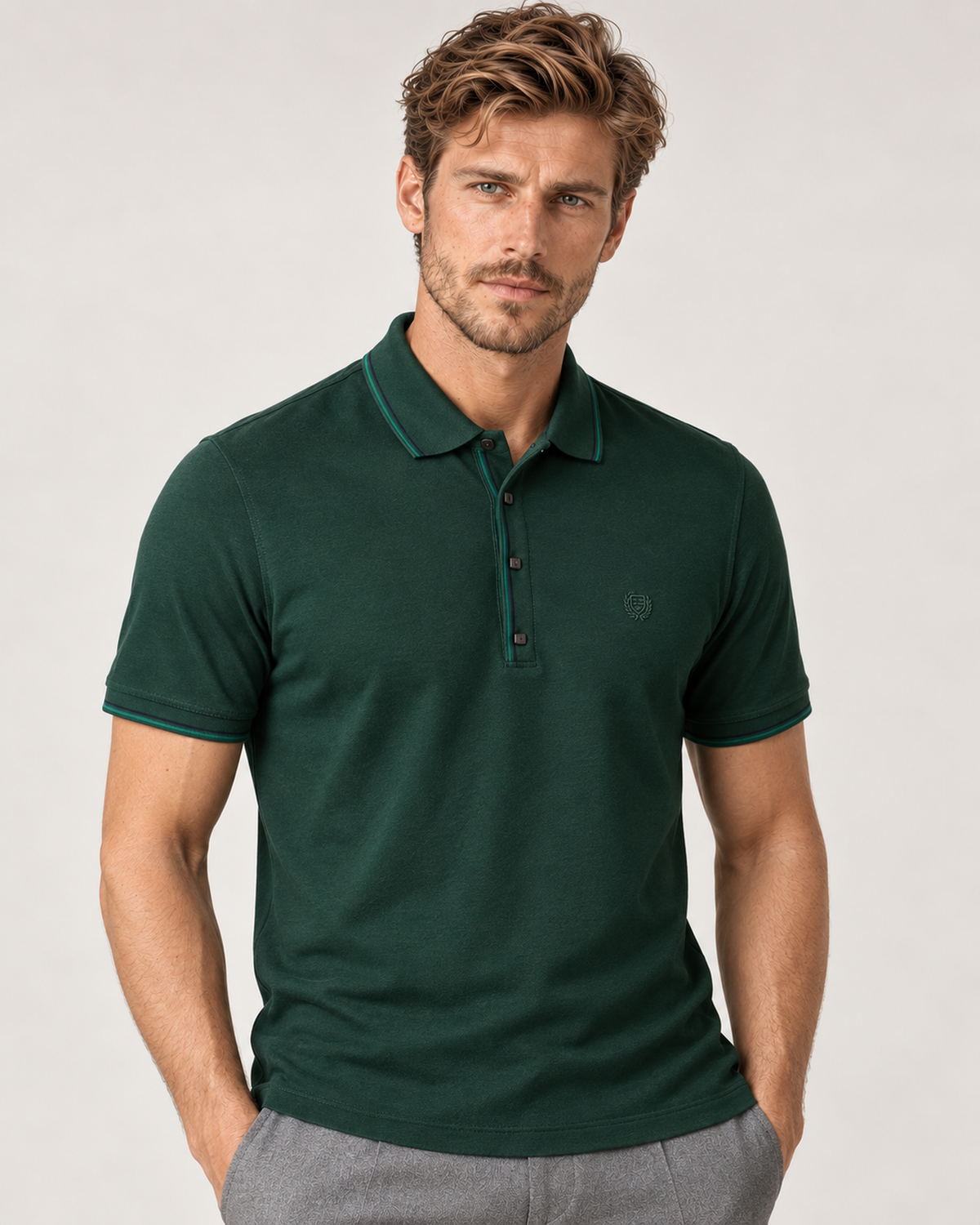 Dunkelgrünes Polo-Shirt aus Baumwolle