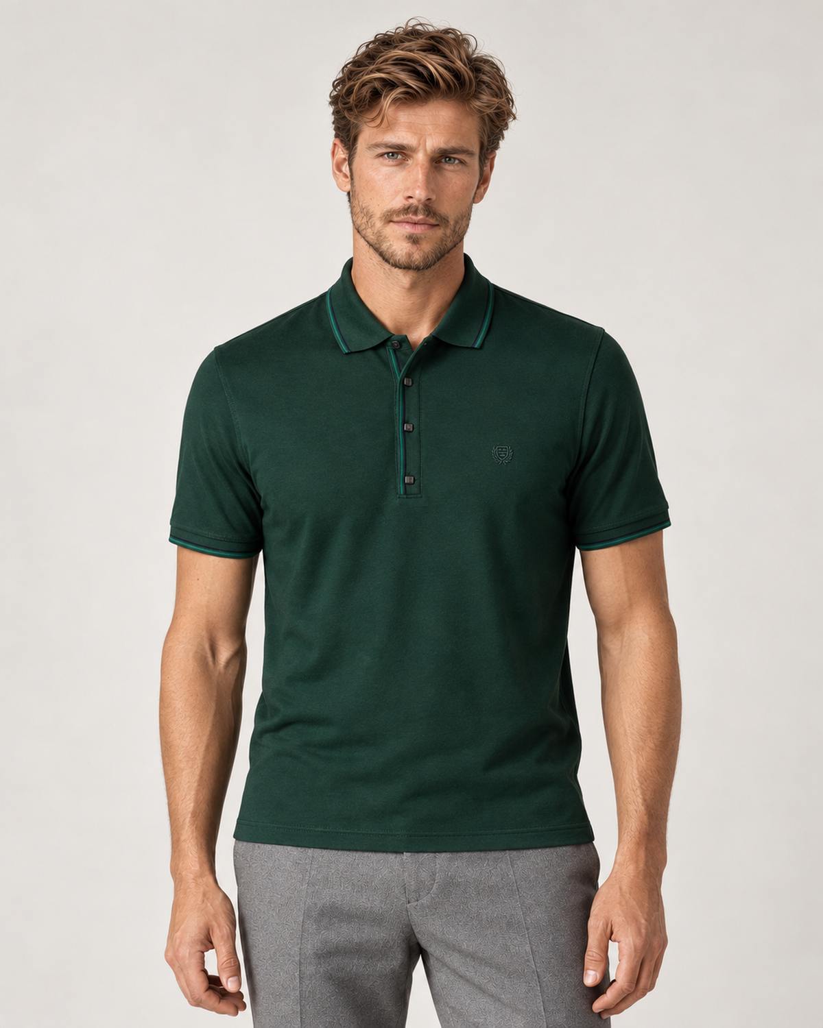 Dunkelgrünes Polo-Shirt aus Baumwolle