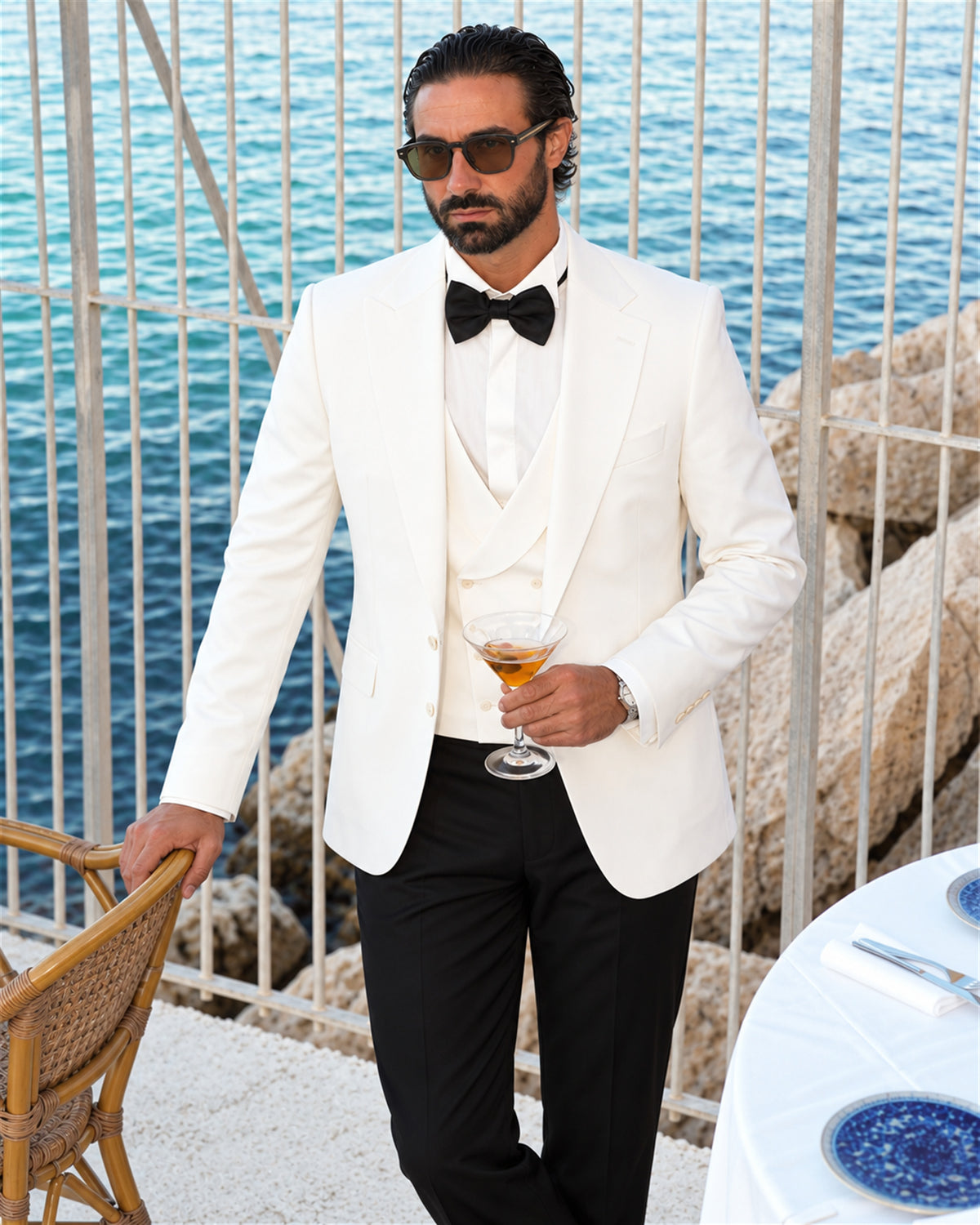 Elfenbeinfarbener Slim-Fit-Smoking aus Super-130s-Wolle