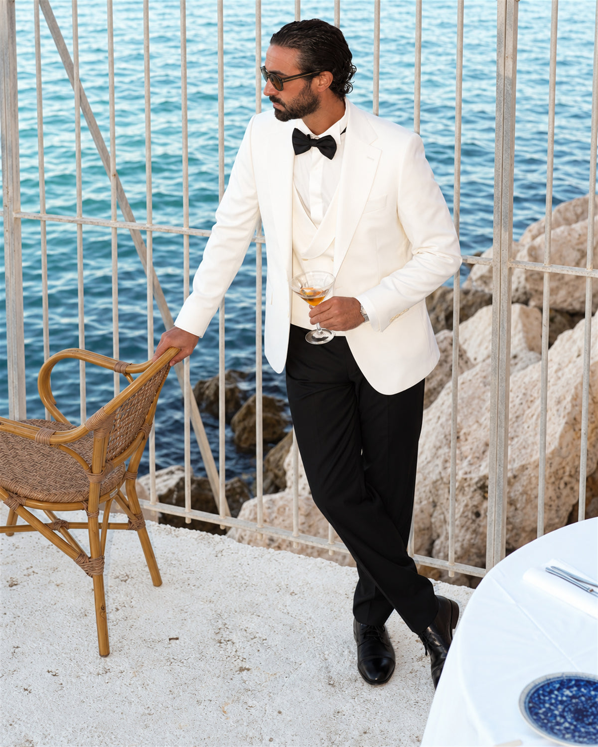 Elfenbeinfarbener Slim-Fit-Smoking aus Super-130s-Wolle