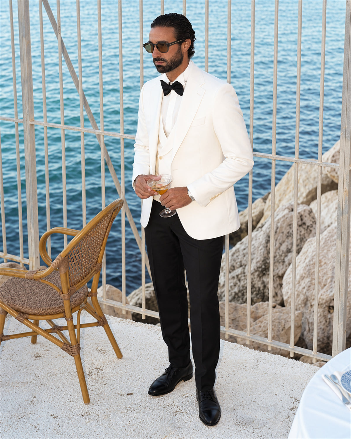 Elfenbeinfarbener Slim-Fit-Smoking aus Super-130s-Wolle