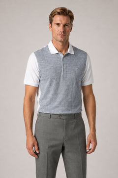 Grau-weiß gemustertes Baumwolle-Poloshirt