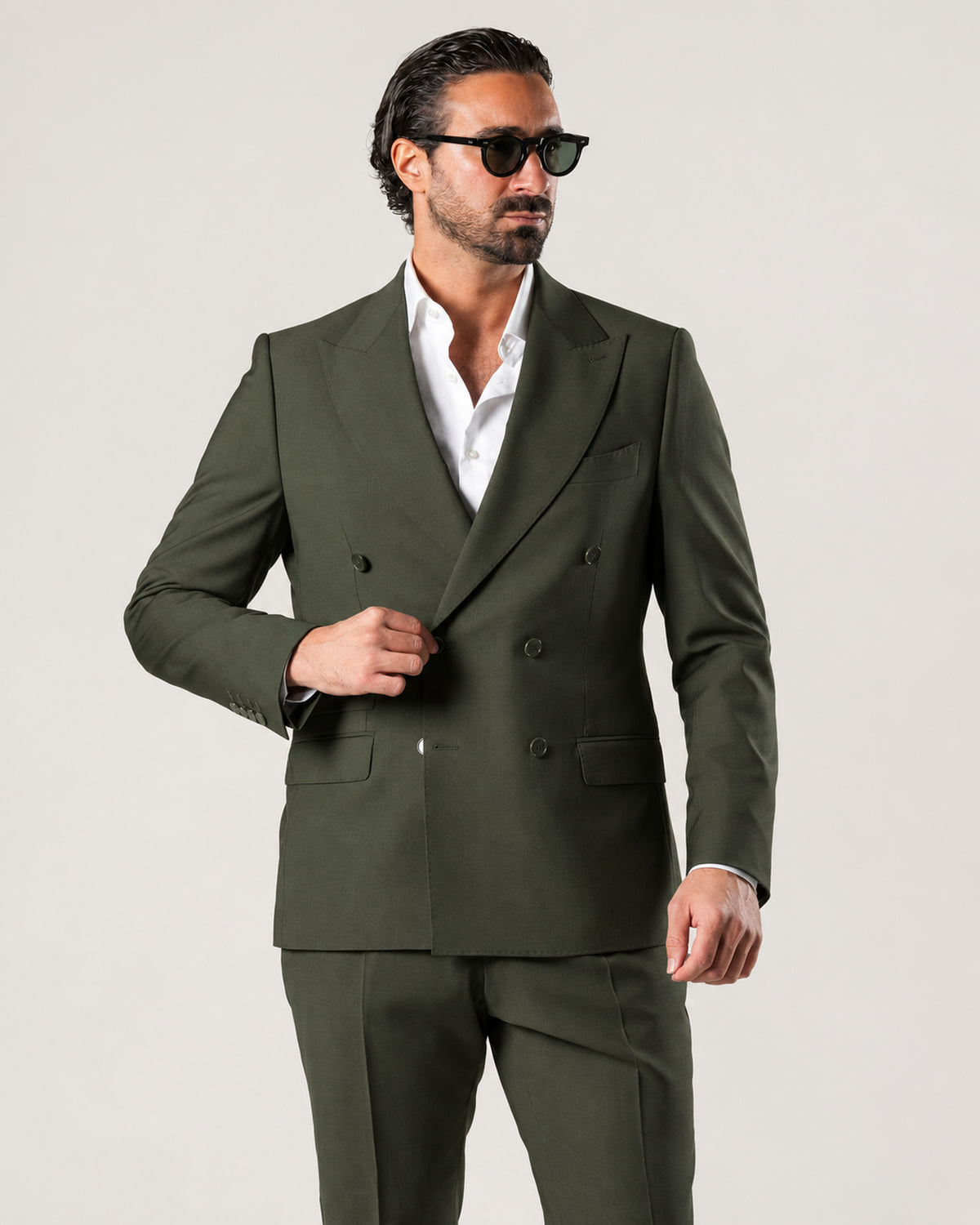 Grüner Slim-Fit-Zweireiher aus Wolle