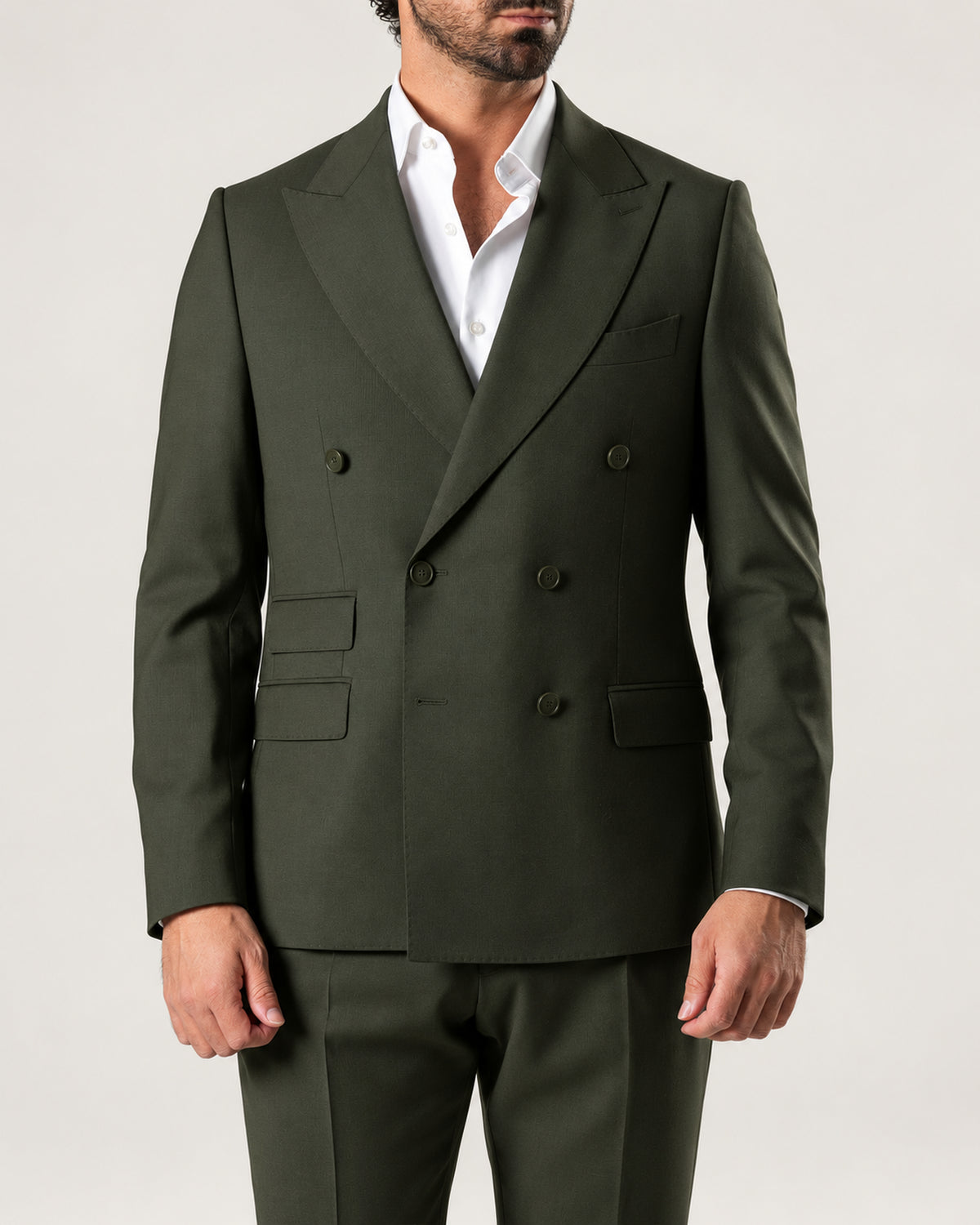 Grüner Slim-Fit-Zweireiher aus Wolle