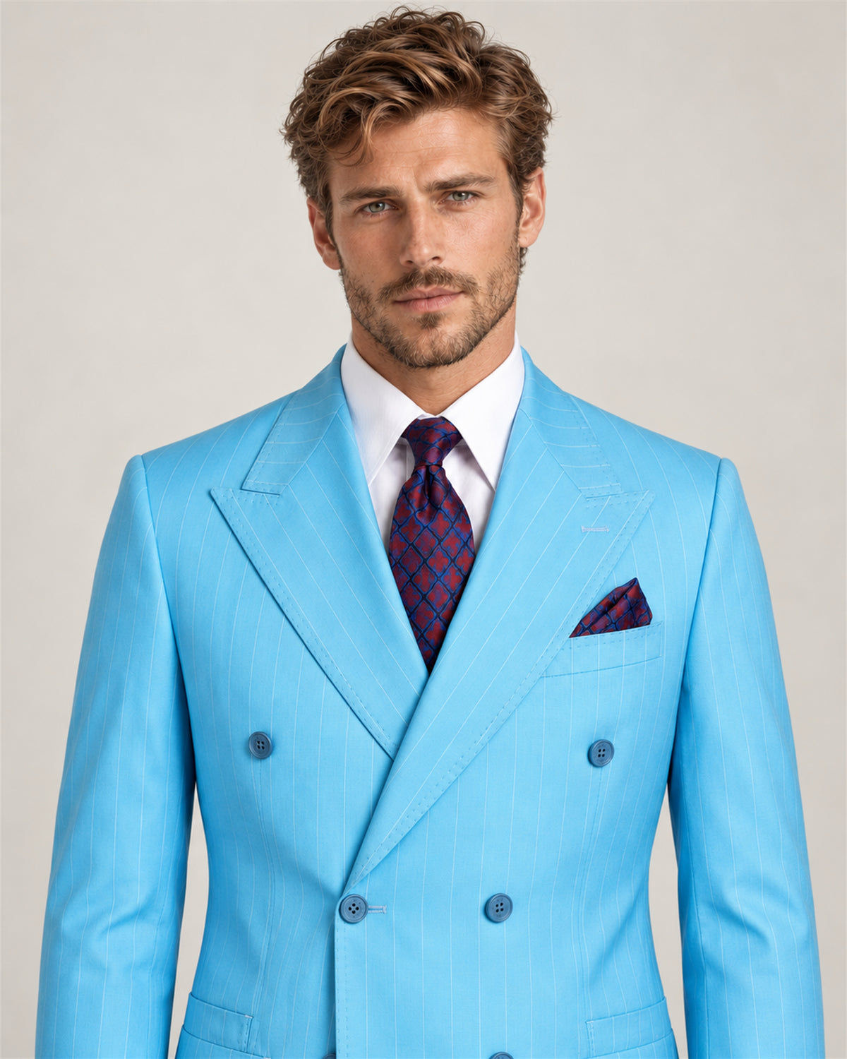 Hellblauer gestreifter Modern-Fit-Zweireiher – Detail des Revers