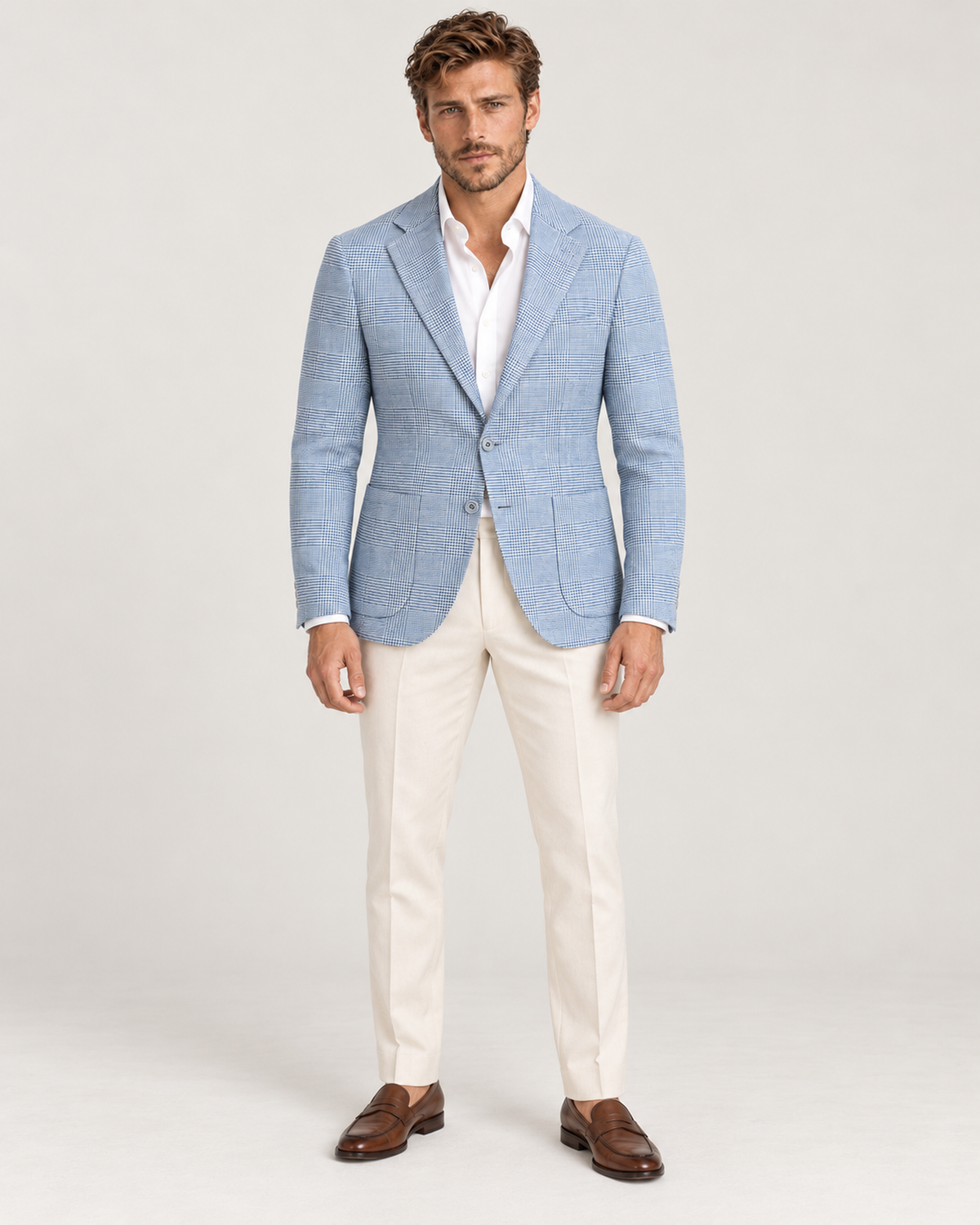 Hellblauer Einreiher-Blazer aus Leinen